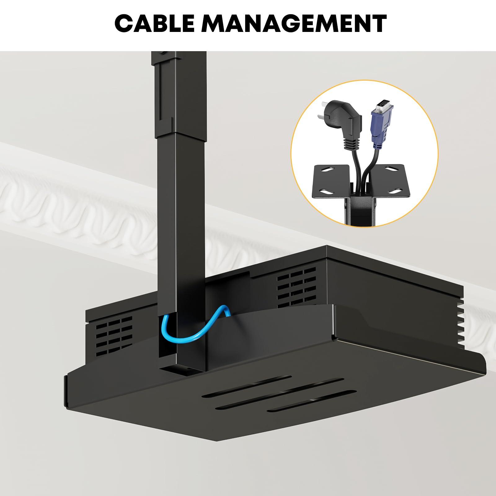 PUTORSEN PUTORSEN Adjustable Projector Ceiling Mount,Universal Projector Shelf for Ceiling and Wall, Holds up to 22lbsNo Hole Installation, Hidden Cable Routing, Black