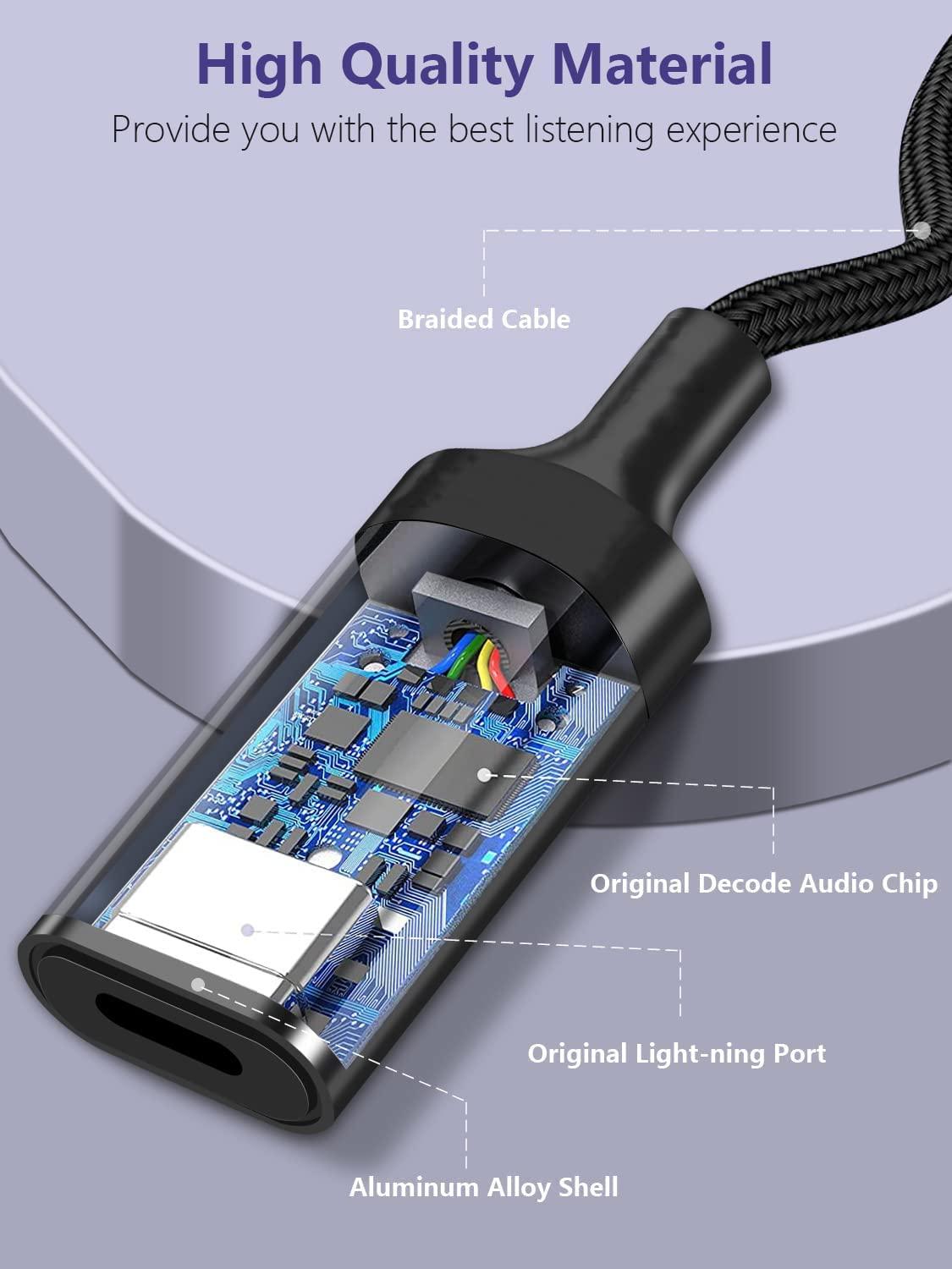 LecLooc USB C to Lightning Audio Adapter Cable USB Type C Male to Lightning HiFi Audio Female Headphones Converter Fit with iPhone 16 15, iPad Pro/Air, Macbook, Galaxy S23 S22, Pixel 7 6 (Not for Charge&Data)