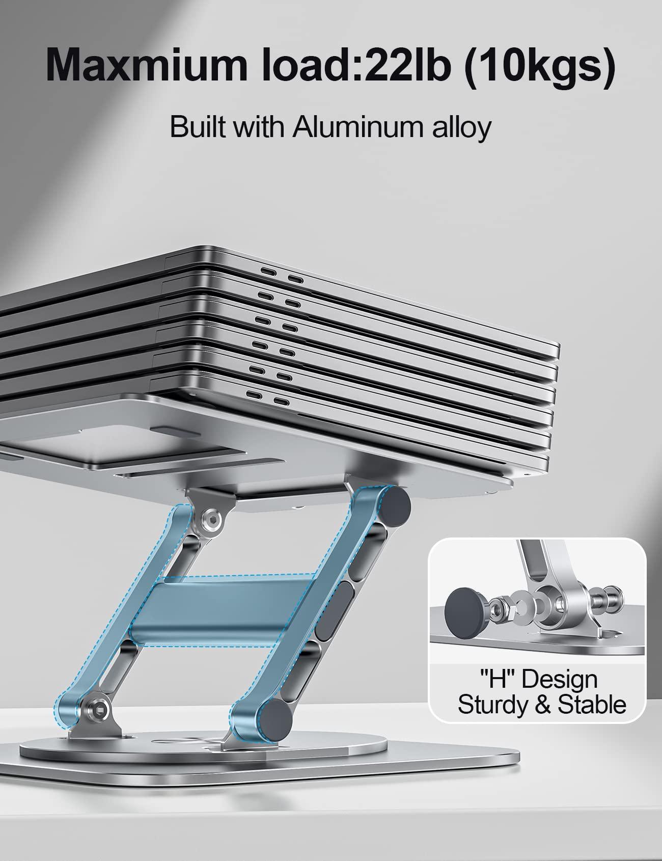 MCHOSE MCHOSE Laptop Stand for Desk, 360 Rotating Base Aluminum Computer Stand Ergonomic Laptop Riser Notebook Holder Fits up to 17-Inch Laptop, Silver
