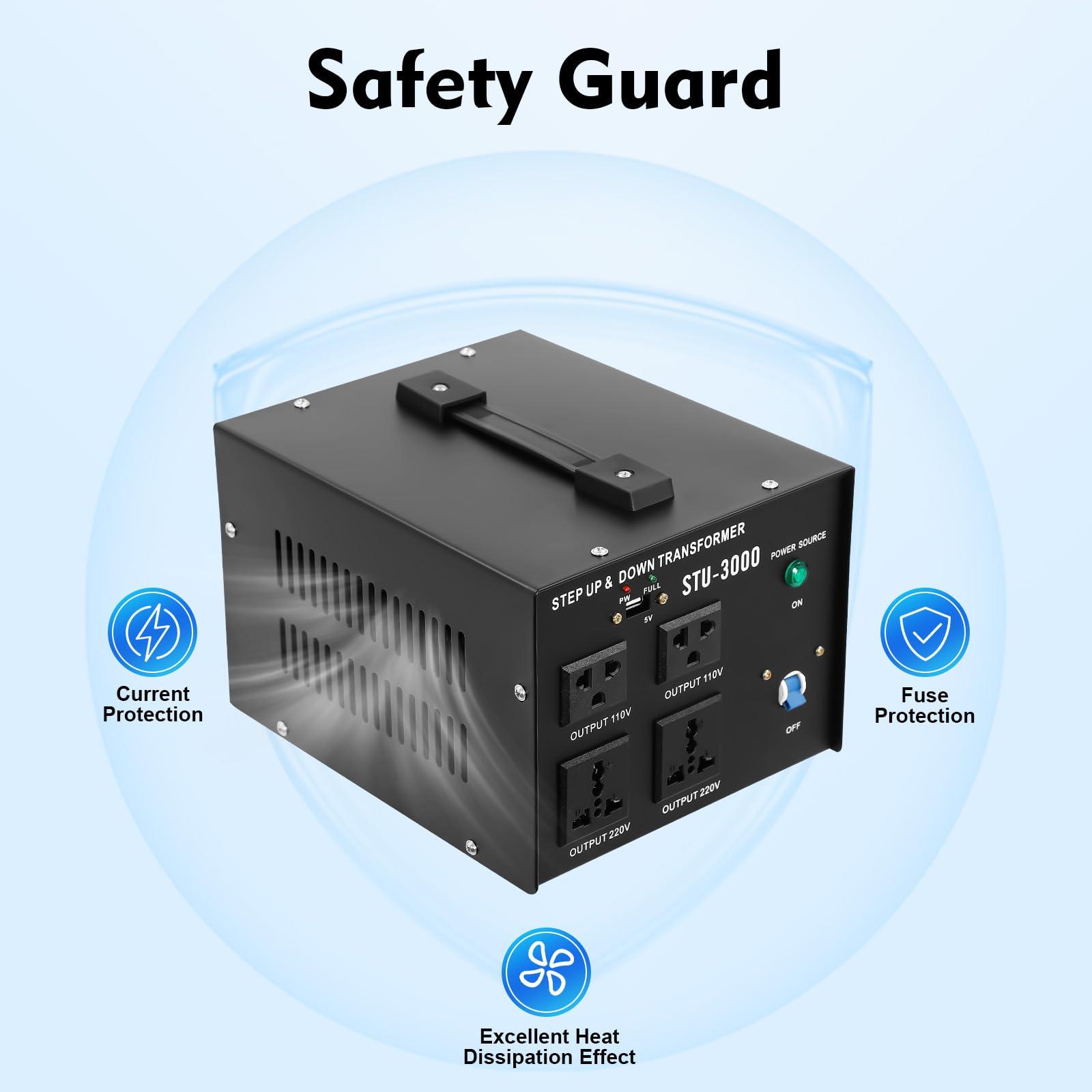 mignonnememe 3000W Power Voltage Converter Transformer Heavy Duty Step Up/Down AC 110V to 220V Power Converter Circuit Breaker Protection