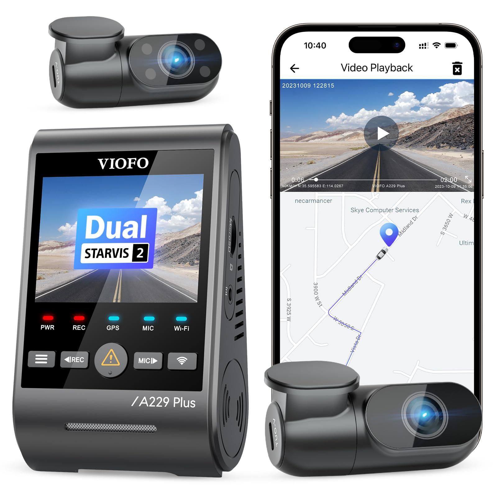 VIOFO VIOFO A229 Plus 3 Channel Dash Cam, Dual STARVIS 2 Sensors, 3-Channel HDR, 1440P+1440P+1080P Front Inside and Rear Car Camera, 5GHz Wi-Fi, Voice Control, Ultra-Precise GPS, 24 Hours Parking Mode