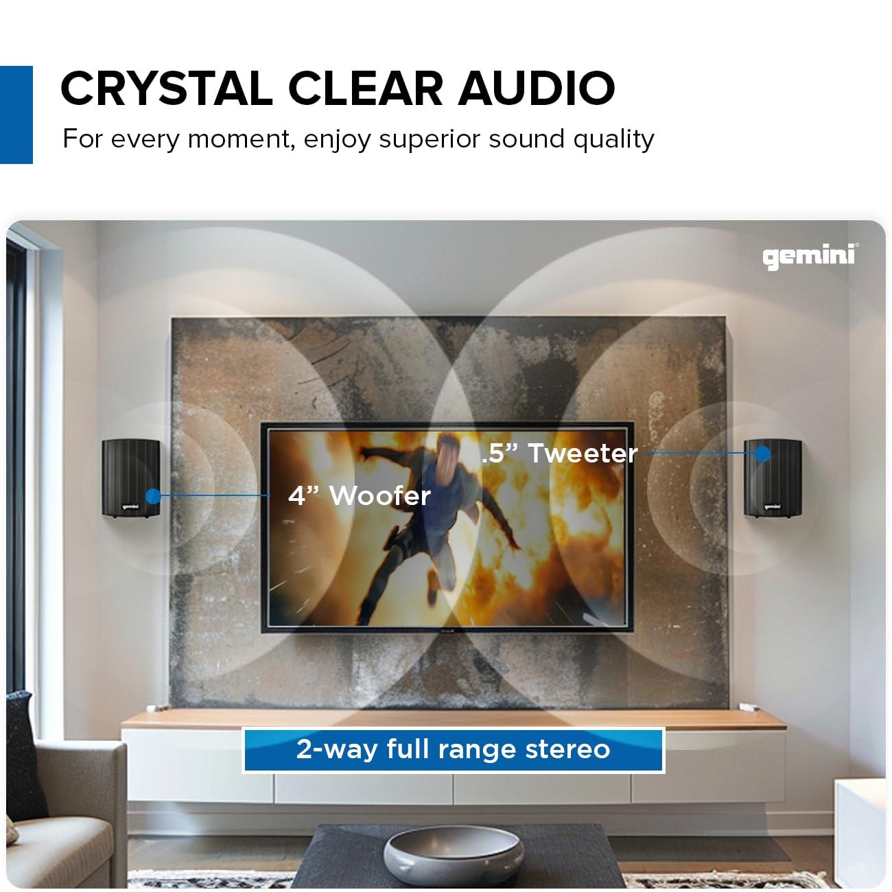 Gemini Sound Gemini Sound GHSI-W400BT 4" Outdoor Bluetooth Speakers Wired Powered IP44 Waterproof Wall Mount Pair, Rust-Proof Aluminum Grills, Expandable to 16 Speakers, Compact Full-Range Stereo (Black)