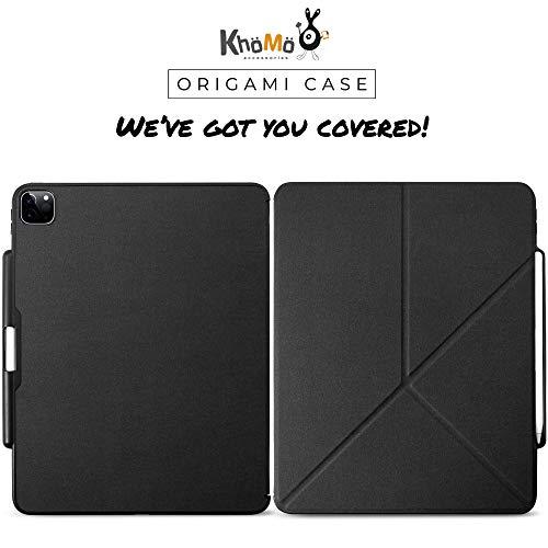 KHOMO KHOMO iPad Case Pro 12.9 Case 4th Generation 2020 with Pencil Holder - Dual Origami Series - Horizontal and Vertical Stand - Supports Apple Pen Charging - Charcoal Black, KHO-1683, KHO-1683, KHO-1683, KHO-1683