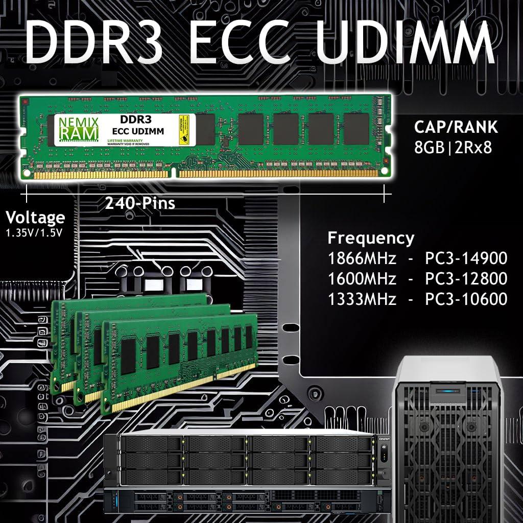 NEMIX RAM NEMIX RAM 16GB (2X8GB) DDR3 1866MHZ PC3-14900 2Rx8 1.5V 240-PIN ECC UDIMM Unbuffered Memory KIT