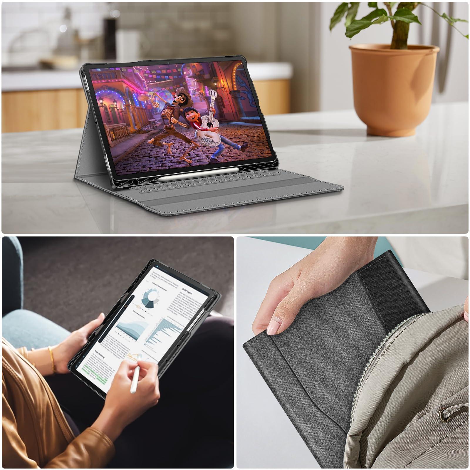 FINTIE Fintie Case for Samsung Galaxy Tab S10 Plus 2024/ S9 FE Plus 5G 12.4 Inch 2023 with Built-in S Pen Holder, Multiple Angle Portfolio Business Cover with Pocket Auto Sleep/Wake, Gray