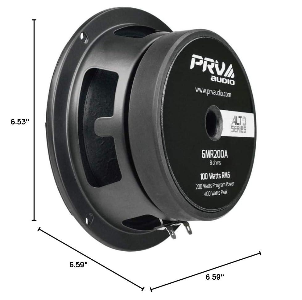 PRV AUDIO PRV AUDIO 6.5 Inch Shallow Midrange Speaker, 6MR200A, 200 Watts, 8 Ohm Shallow Mount Car Audio Slim Speaker, 1.5 in Voice Coil, Compact for Doors (Single)