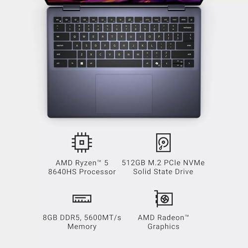 Dell Dell Inspiron 7445 Business Laptop - 14" FHD+ 2-in-1 Touchscreen, AMD Ryzen 5 8640HS, 16GB DDR5 RAM, 512GB SSD, Backlit KB, Dolby Atmos, Office Lifetime License, Win 11 Pr