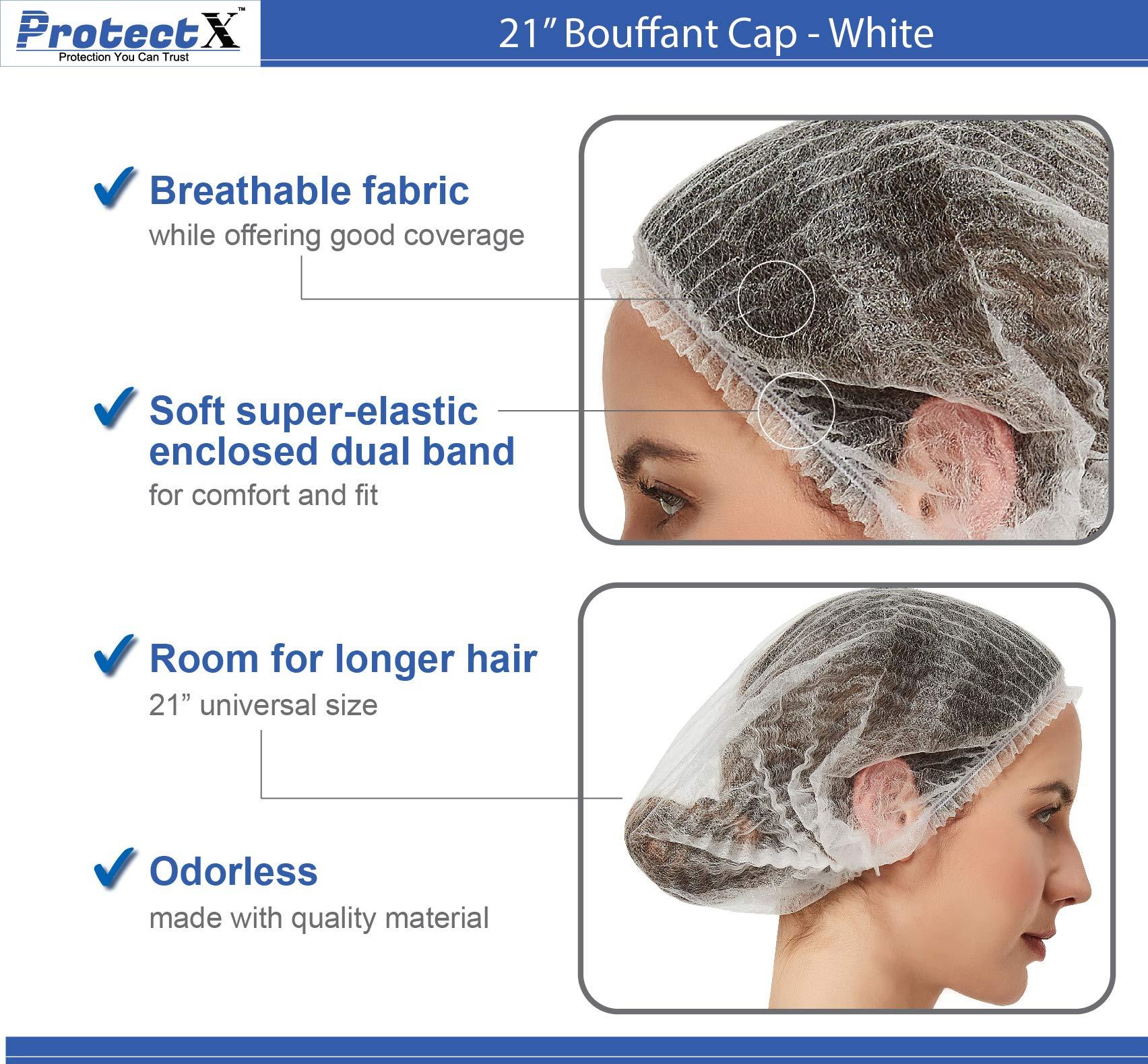 ProtectX ProtectX 100-Pack White Disposable Hair Nets, Elastic Head Cover, Bouffant Caps, Sanitation Head Cover for Food Service, Spa Men & Women - 21 inch