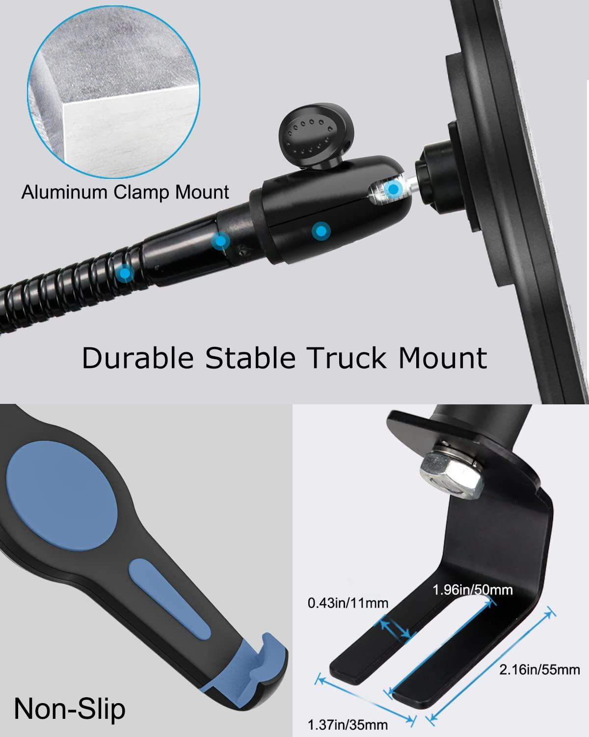 woleyi Car Seat Rail Tablet Mount for Truck, Aluminum Gooseneck Car Floor Bolt Tablet Holder Camera Clamp with 1/4'' Screw Adapter for Taxi, Van, Vehicle, Semi, SUV for iPad Pro/Air, Tabs, Gopro (9.5-14.5)