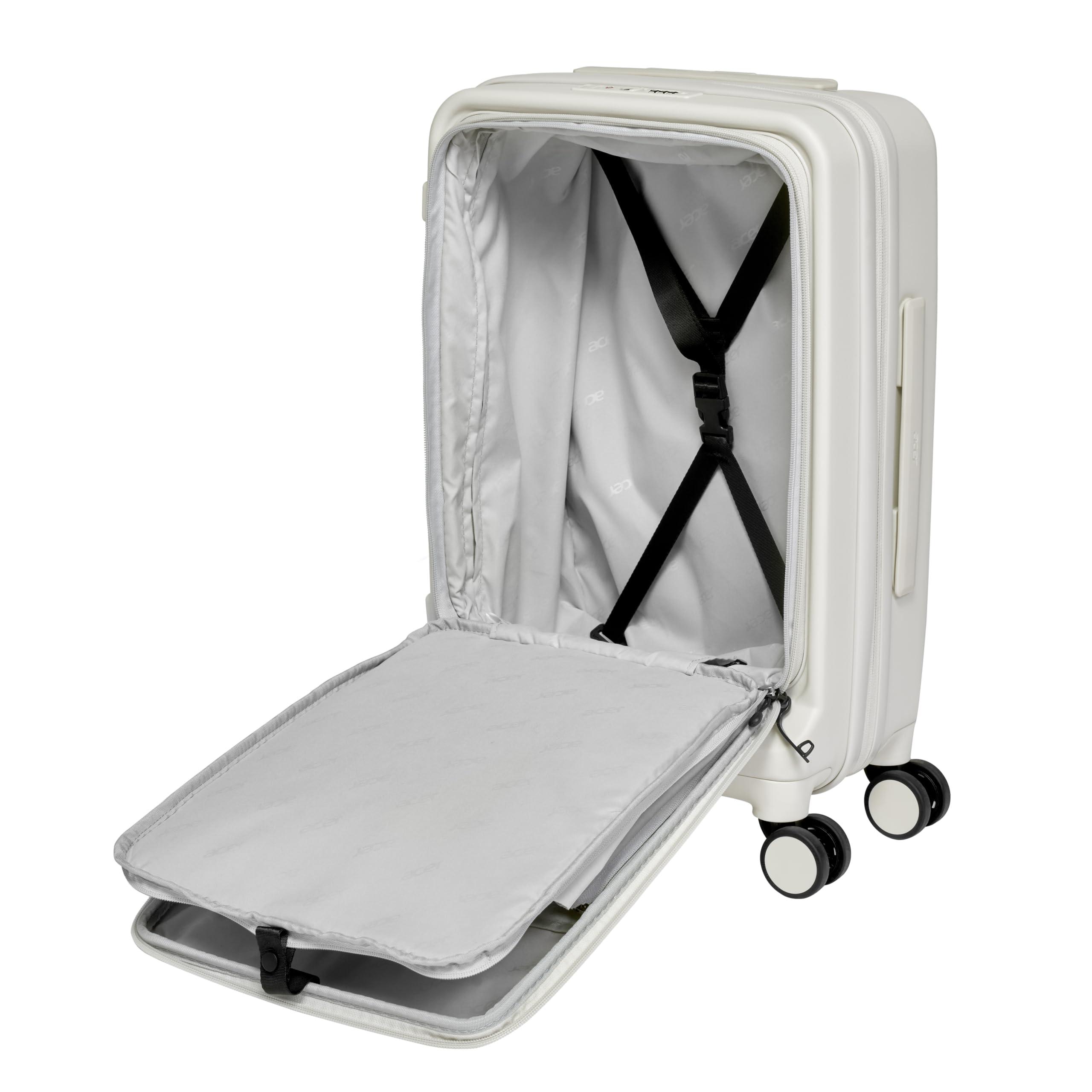 acer Acer Hardside Expandable Luggage Laptop Bag with Spinner Wheels, White