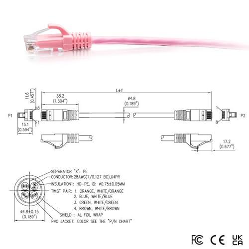 C2G 10ft (3m) Cat6a Snagless Unshielded (UTP) Slim Ethernet Network Patch Cable - Pink
