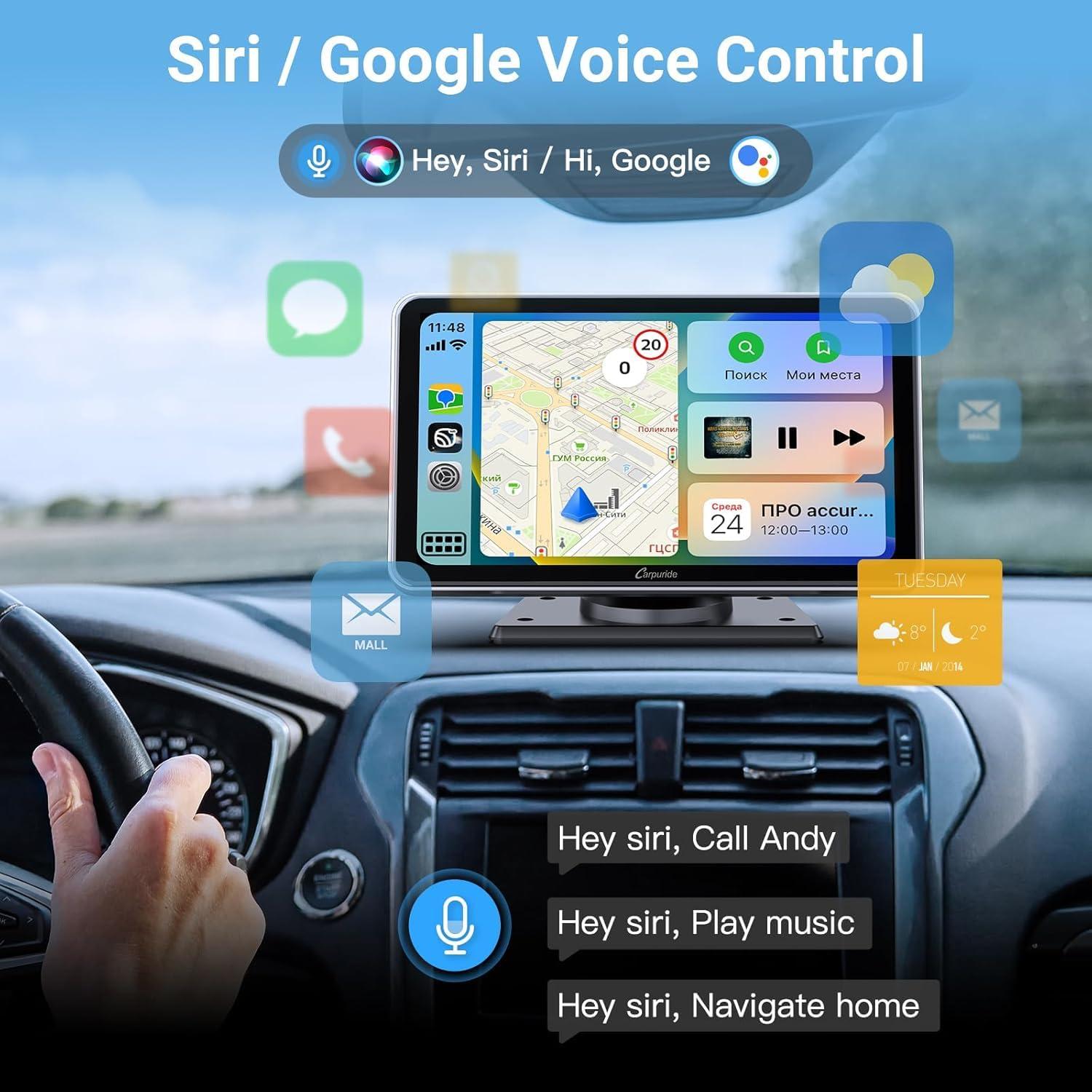 Carpuride Carpuride W701, Portable Wireless CarPlay Screen for Car- 7 Inch Car Play Screen Compatible with Android Auto and Apple CarPlay - Multimedia Player, Bluetooth, Navigation Screen for All Vehicles