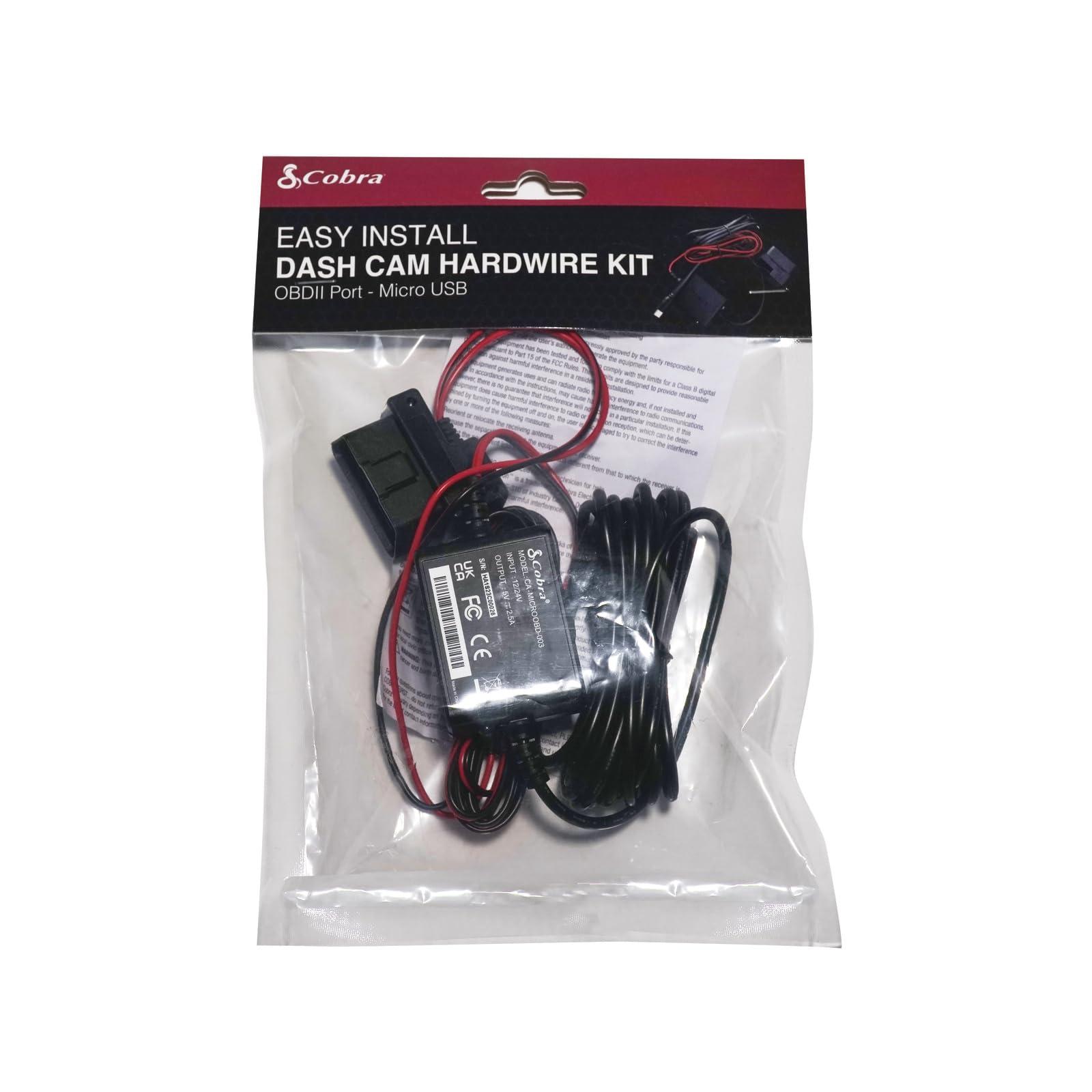 Cobra Cobra 2.5A DIY Hardwire Kit Designed for Cobra and Drive HD Products: OBDII Port to Micro-USB, 15ft Cable, Intelligent Power Management, Enables Parking Mode and Motion Detection Feature
