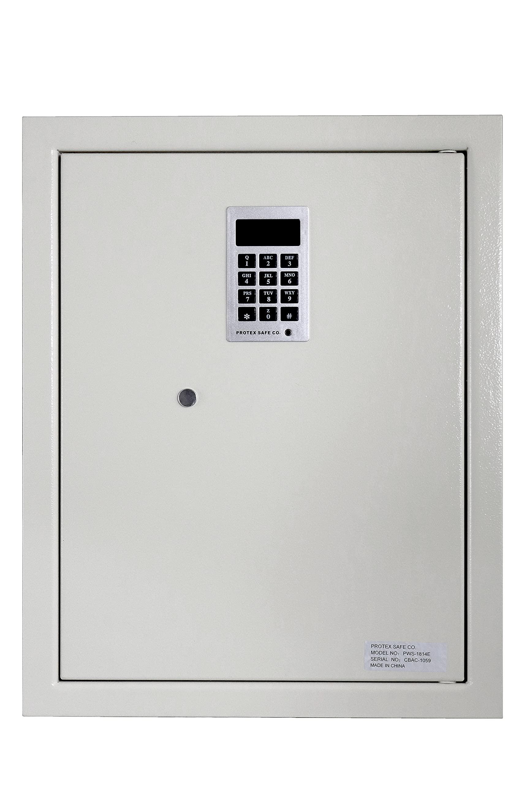 Protex Safe Co. Protex Safe Electronic Keypad Wall Safe (PWS-1814E), Burglary Resistant wall safe, digital electronic locking system, velvet interior, automatic door opening, 2 Removable shelves