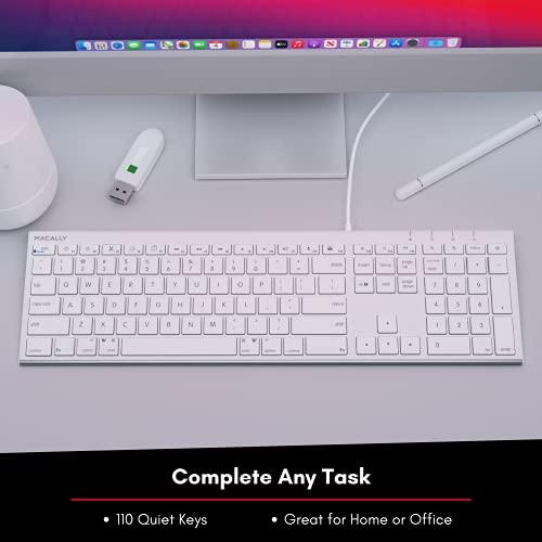 Macally Macally Slim USB Wired Keyboard for Mac and Windows - Simple and Sophisticated - USB Apple Keyboard with Numeric Keypad for Mac Mini / Pro, Macbook, iMac with 110 Scissor Switch Keys and 20 Shortcuts