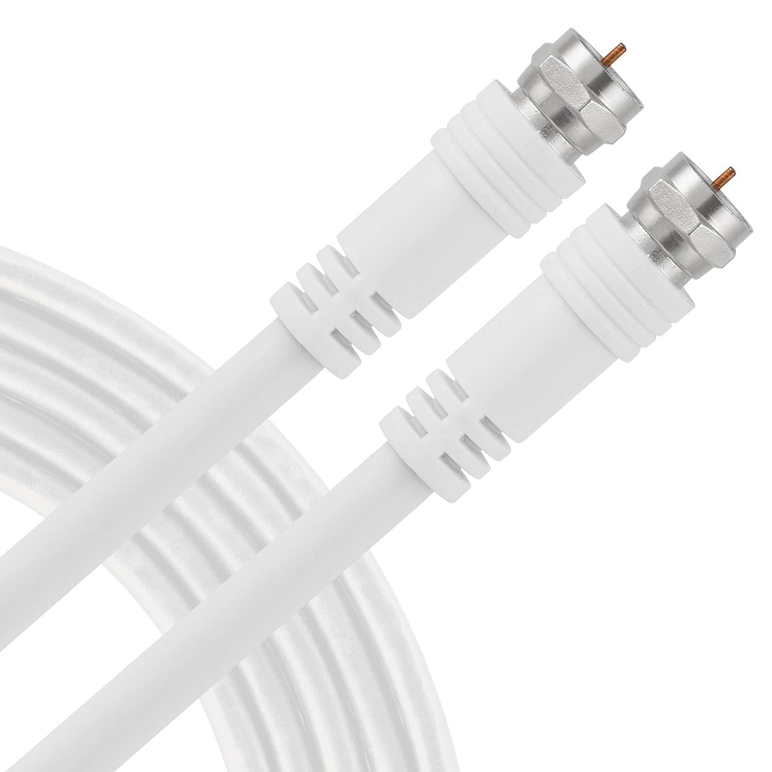 UltraPro UltraPro RG6 Coaxial Cable 100ft. White, F-Type Connectors, Double Shielded Coax, Input Output, Ideal for TV Antenna, Satellite, DVR VCR, Cable Box, Home Theater, 52157