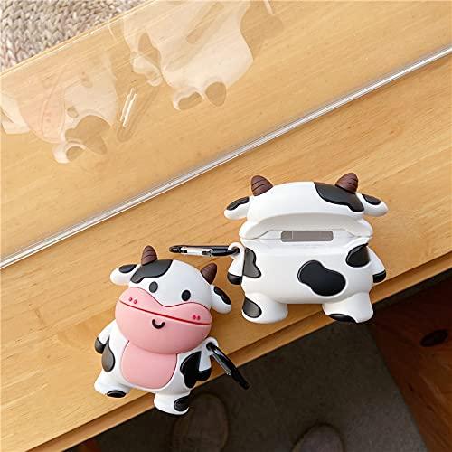 JCSMARTEC Cute Case for Airpods Pro, Funny Frog Cow Bees Soft Silicone Rubber Cover Skin with Anti-Lost Keychain(Cow Case)
