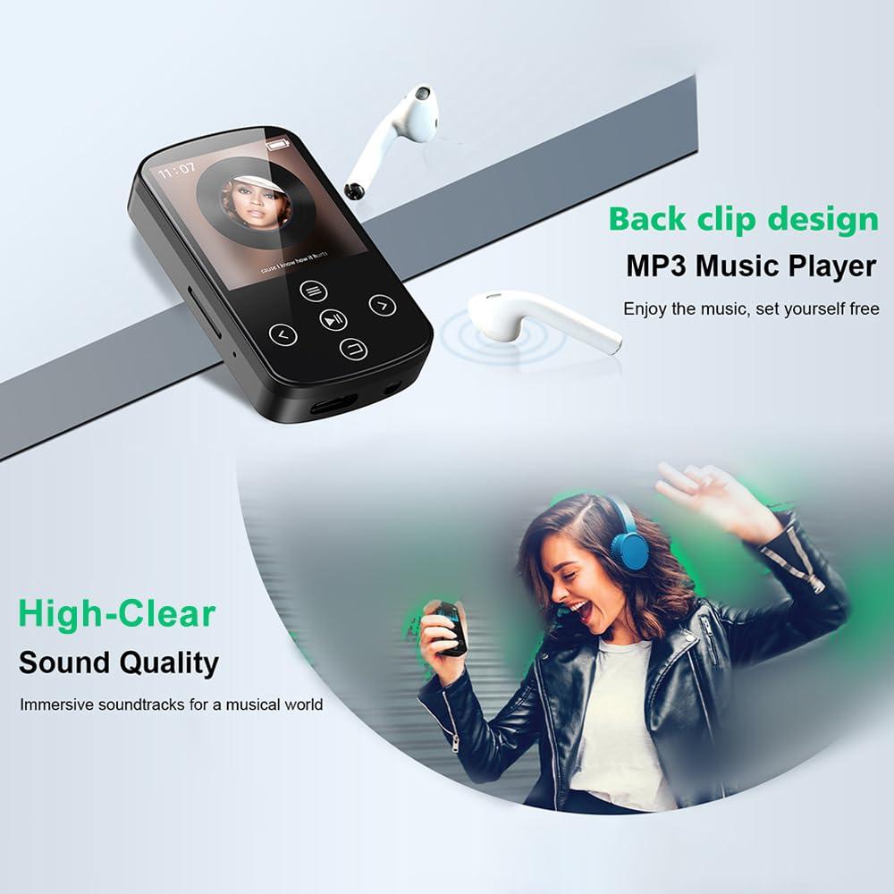 Docooler Docooler MP3 Player with Bluetooth 5.4, 1.5 Inch Colorful Screen with Sensitive Touch Button, Hi-Fi Music MP3 Player with Clip Pedometer Voice Recorder, Support TF Card, for Sports, Running - Black