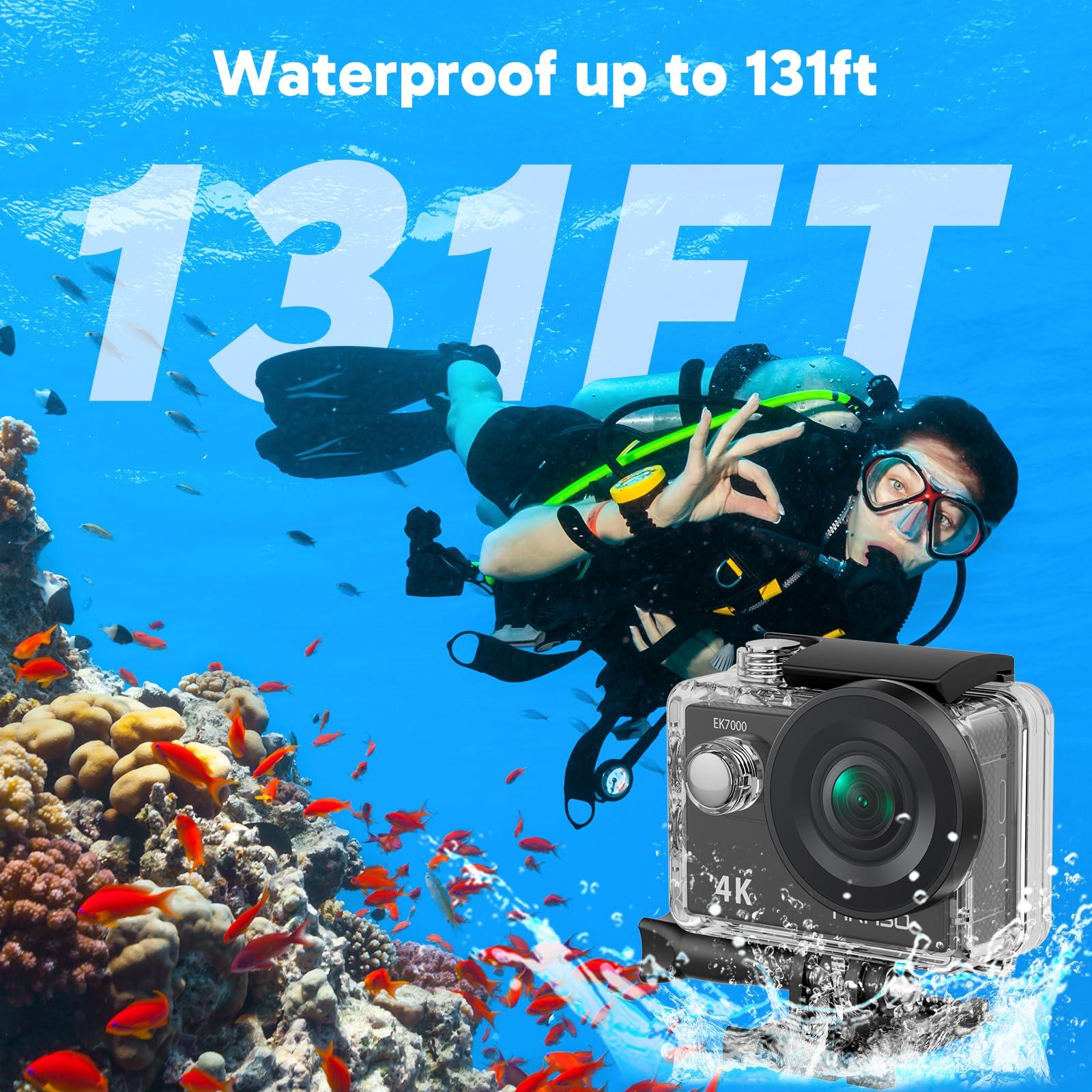 AKASO AKASO EK7000 4K30fps Action Camera - 131ft Waterproof Camera with EIS 4X Zoom Remote Control Ultra HD 20MP Underwater Camera with Accessories Kit