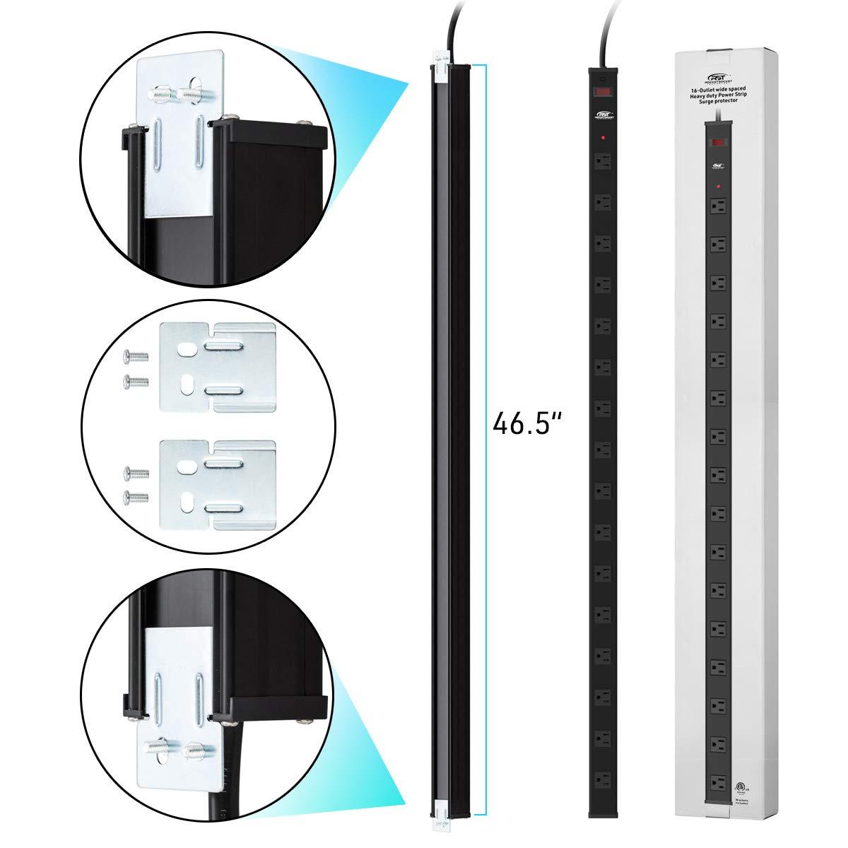 CRST CRST Heavy Duty Power Strip 16-Outlet & 12-Outelet Metal Power Strip with Surge Protector,Wide Spaced 15Ft Long Cord.