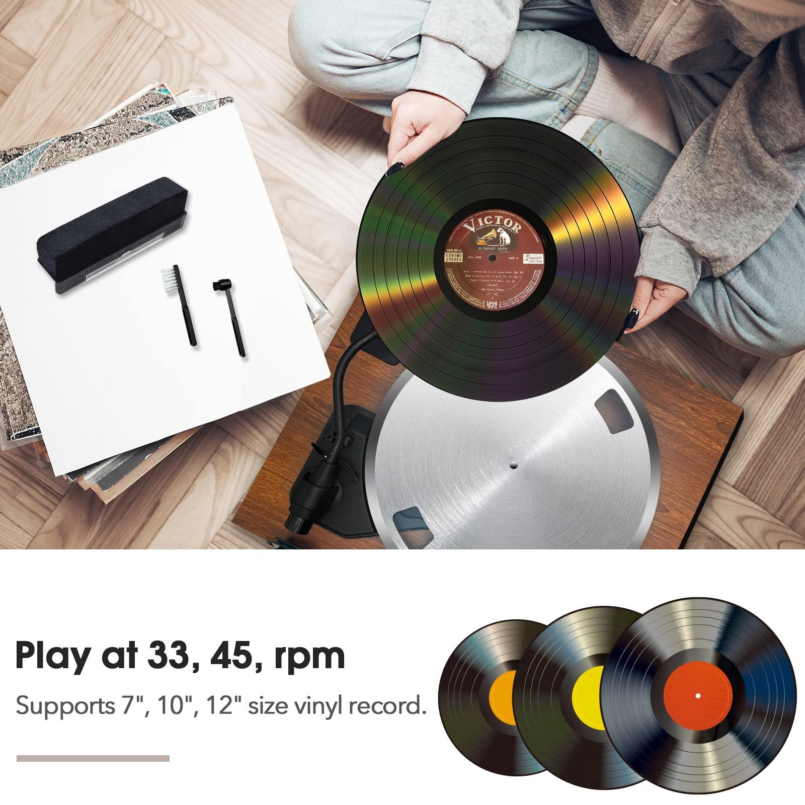 Herneum Record Player Bluetooth, Vintage Turntable with 2 Stereo Speakers Built-in Bluetooth Input Output for Double-Speed Vinyl Record Belt-Drive Manual Turntable Portable Record Player