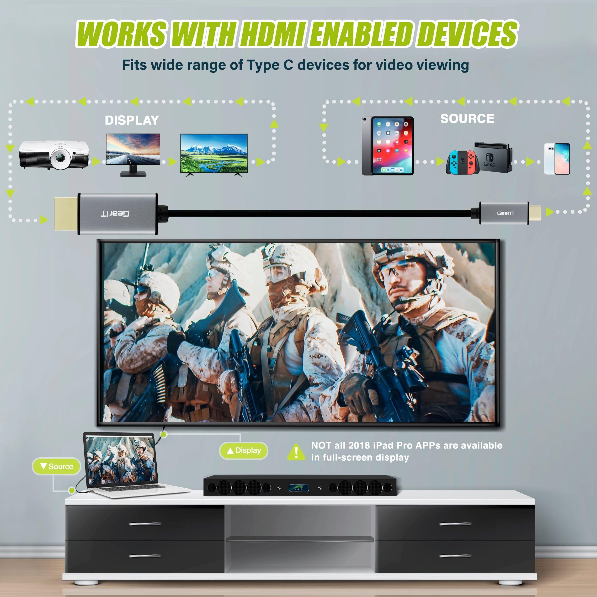 GEARit GEARit 6ft USB-C to HDMI Cable [Thunderbolt 3 Port Compatible] USB Type C to HDMI Cable (4K@60Hz) for MacBook Pro 2018/2017, MacBook Air, iPad Pro 2018, Surface Book 2, Samsung S10 and More, Black