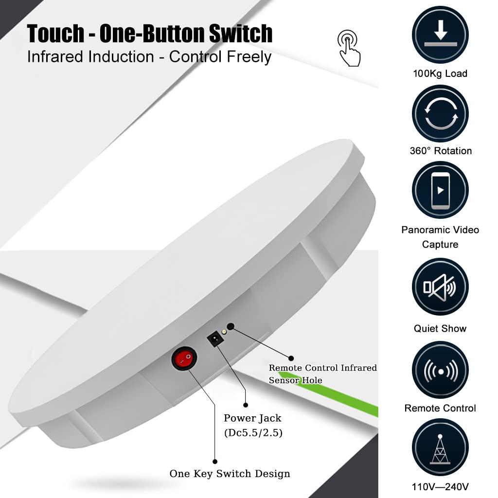 FONOBO FONOBO Electric Rotating Turntable for Photography, 360 Motorized Rotating Stand Display with 5 PVC Backgrounds for Live Video,White