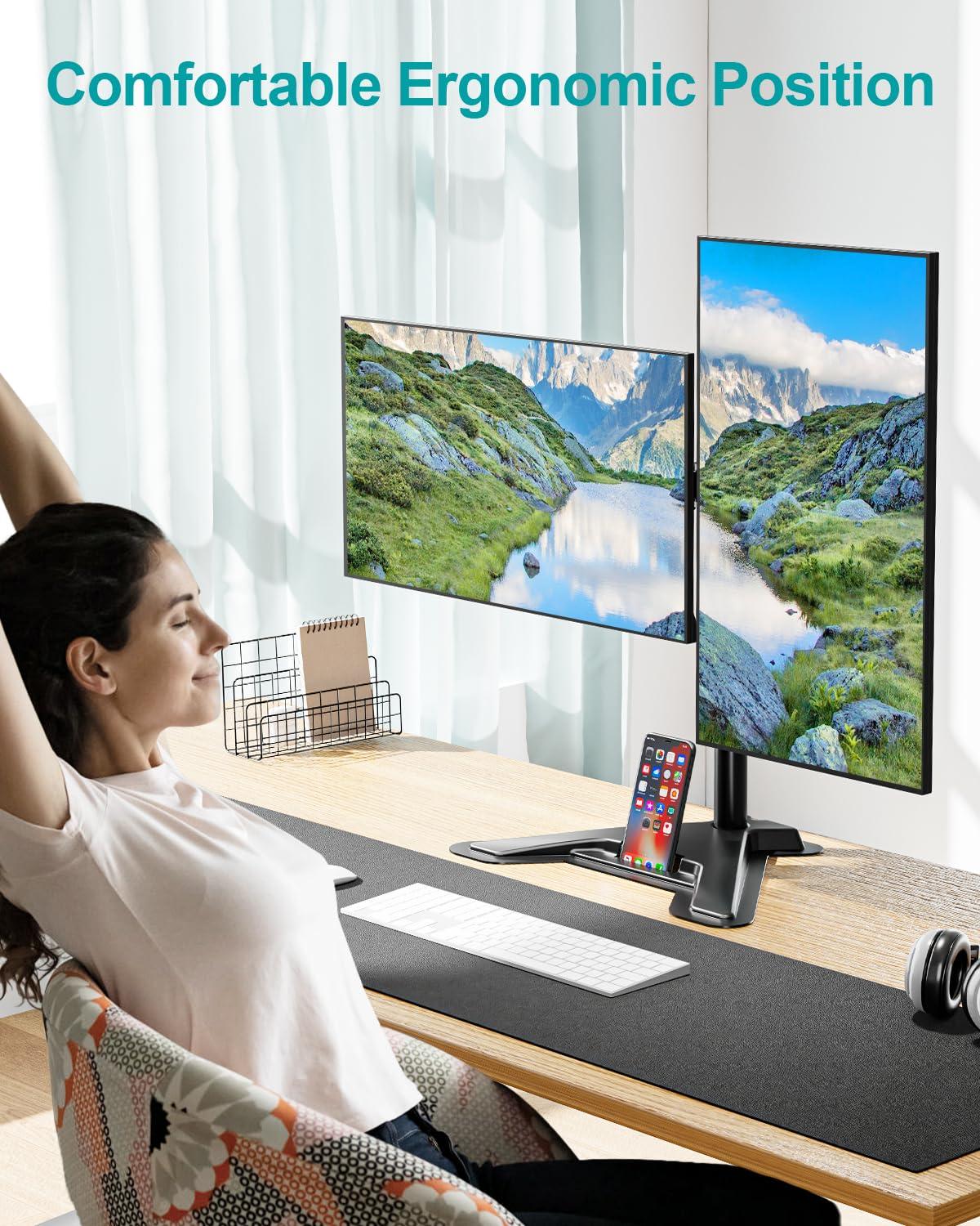 MOUNT PRO MOUNT PRO Dual Monitor Stand - Free Standing Full Motion Monitor Desk Mount Fits 2 Screens up to 27 inches,17.6lbs with Height Adjustable, Swivel, Tilt, Rotation, VESA 75x75 100x100, Black