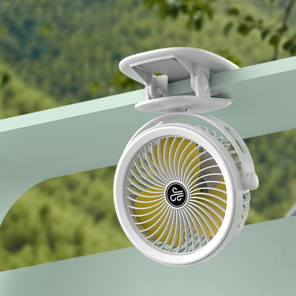 Jesscasday Tent Fan with LED Light Desk Clip Fan 720 Rotations,3 Wind Settings Perfect for Camping, Hiking, and Outdoor Adventures