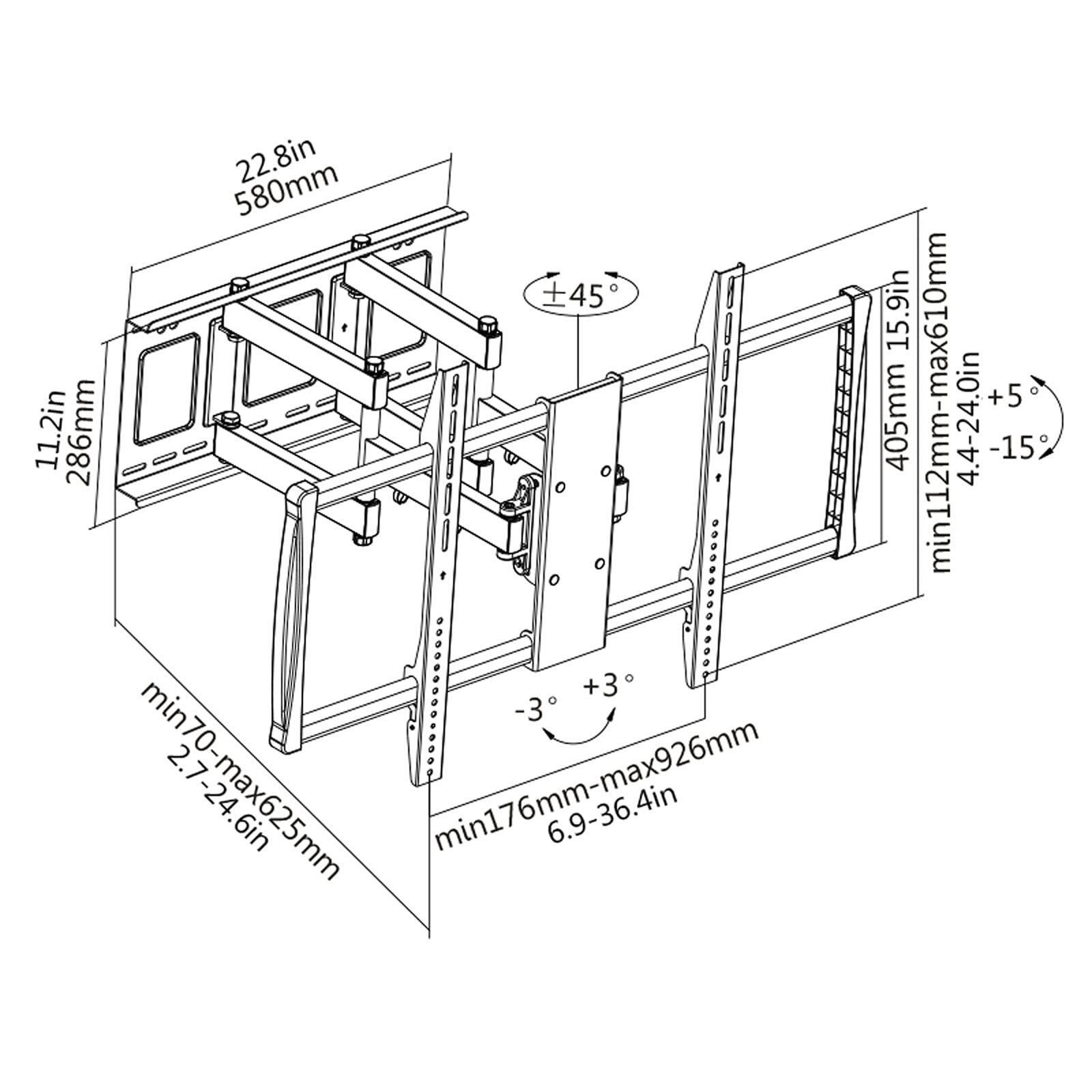QTBH TV Mounts Universal TV Stand Wall-mounted TV Bracket Full Motion Articulating Arms Extension Tilt Rotation TV Bracket Heavy-duty Steel TV Bracket, Max VESA 900x600mm Up to 176lbs TV Stand TV wall moun