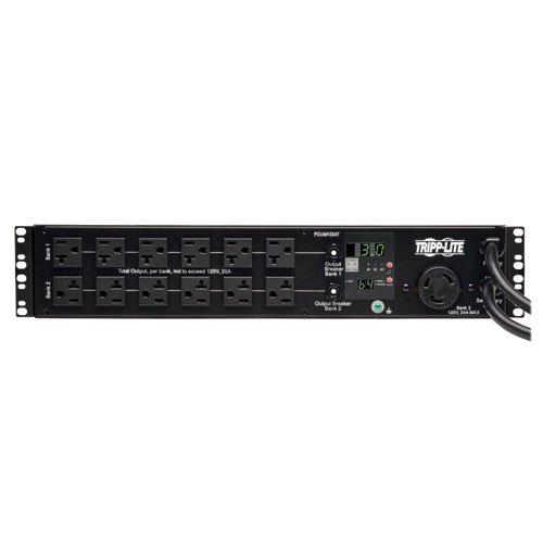 Tripp Lite Tripp Lite Metered PDU with ATS, 30A, 25 Outlets (24 5-15/20R, 1 L5-30R), 120V, 2 L5-30P, 2 10 ft. Cords, 2U Rack-Mount Power, TAA (PDUMH30AT) , Black