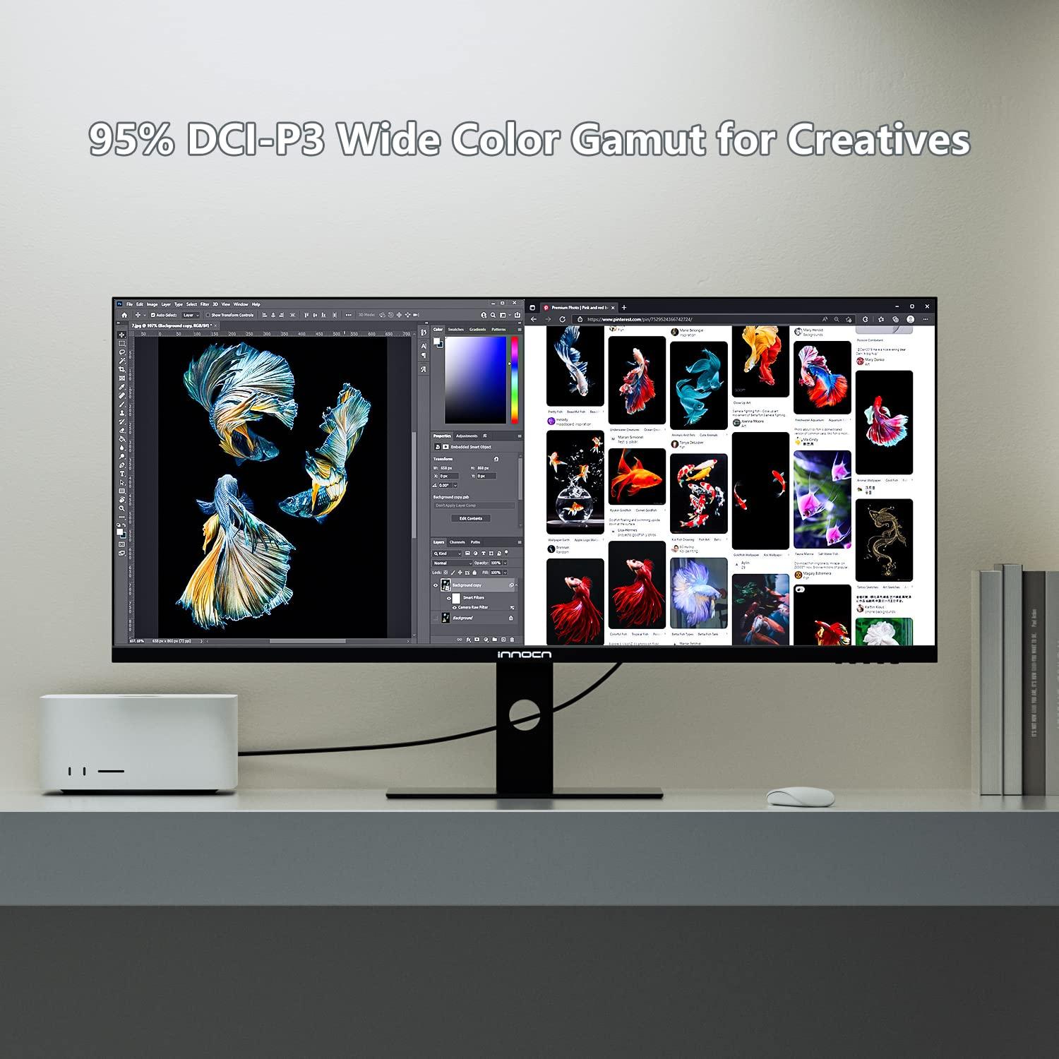 INNOCN INNOCN 40C1R Ultrawide Monitor 40\" WQHD 3440 x 1440p 144Hz AMD FreeSync Premium HDR400 21:9 Computer Monitor 95% DCI-P3 500Nits IPS USB Type-C HDMI Tilt/Height Adjustable Monitor, Mountable