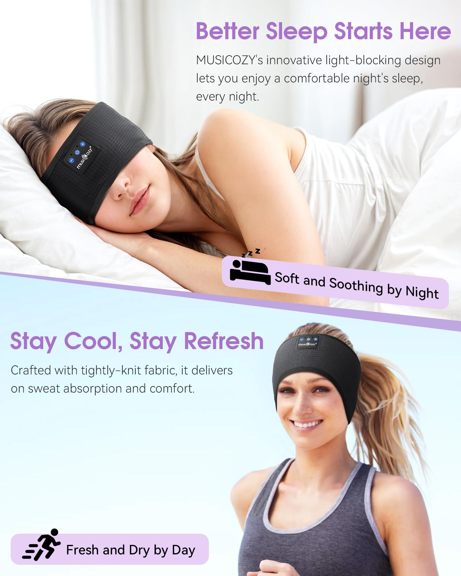 MUSICOZY MUSICOZY Sleep Headphones Bluetooth Headband, Sleep Mask With Bluetooth Sleep Headphones, Sports Sleeping Headphones Sleep Earbuds with Ultra-Thin HD Stereo Speakers Perfect for Insomnia Workout, Jogg