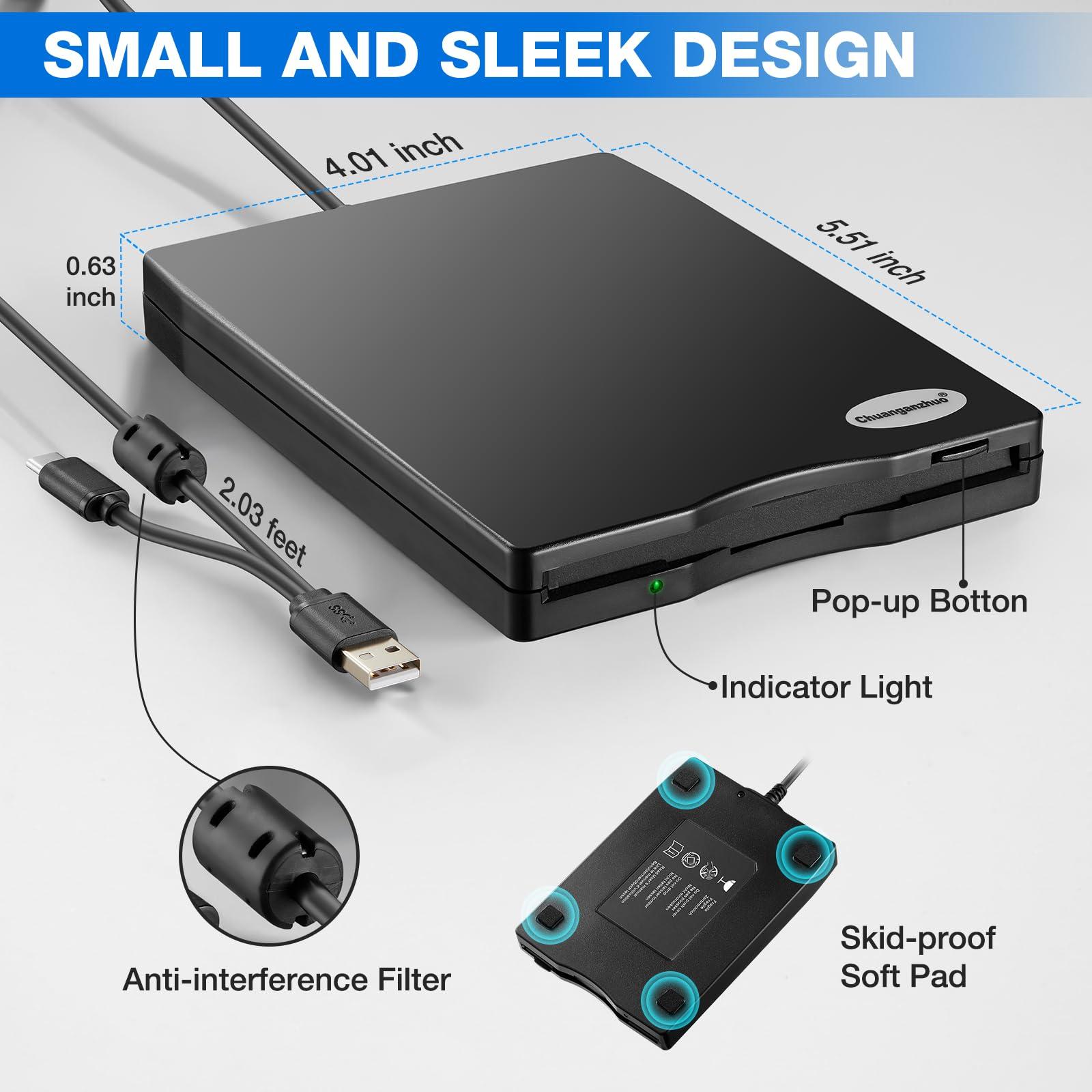 Chuanganzhuo Chuanganzhuo Floppy Disk Reader 3.5 inch External USB Floppy Disk Drive Floppy Disc Reader for PC Laptop Windows 11/10 (Frosted Texture, 3.5 Inch)