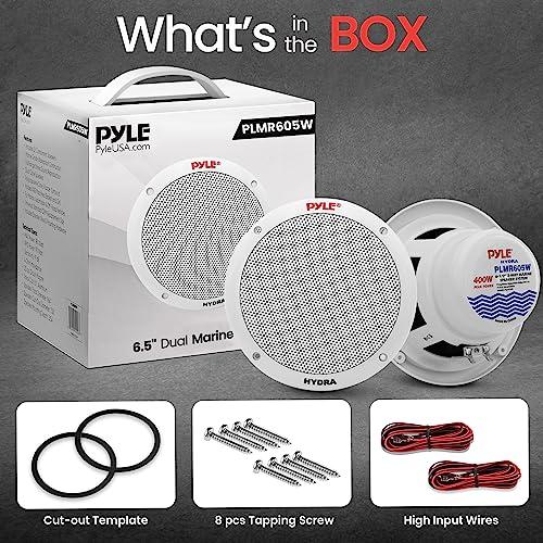 Pyle Pyle 6.5 Inch Dual Marine Speakers - 2 Way Waterproof and Weather Resistant Outdoor Stereo Sound System with 400 Watt Power, Polypropylene Cone and Butyl Rubber Surround - 1 Pair - PLMR605W(White)