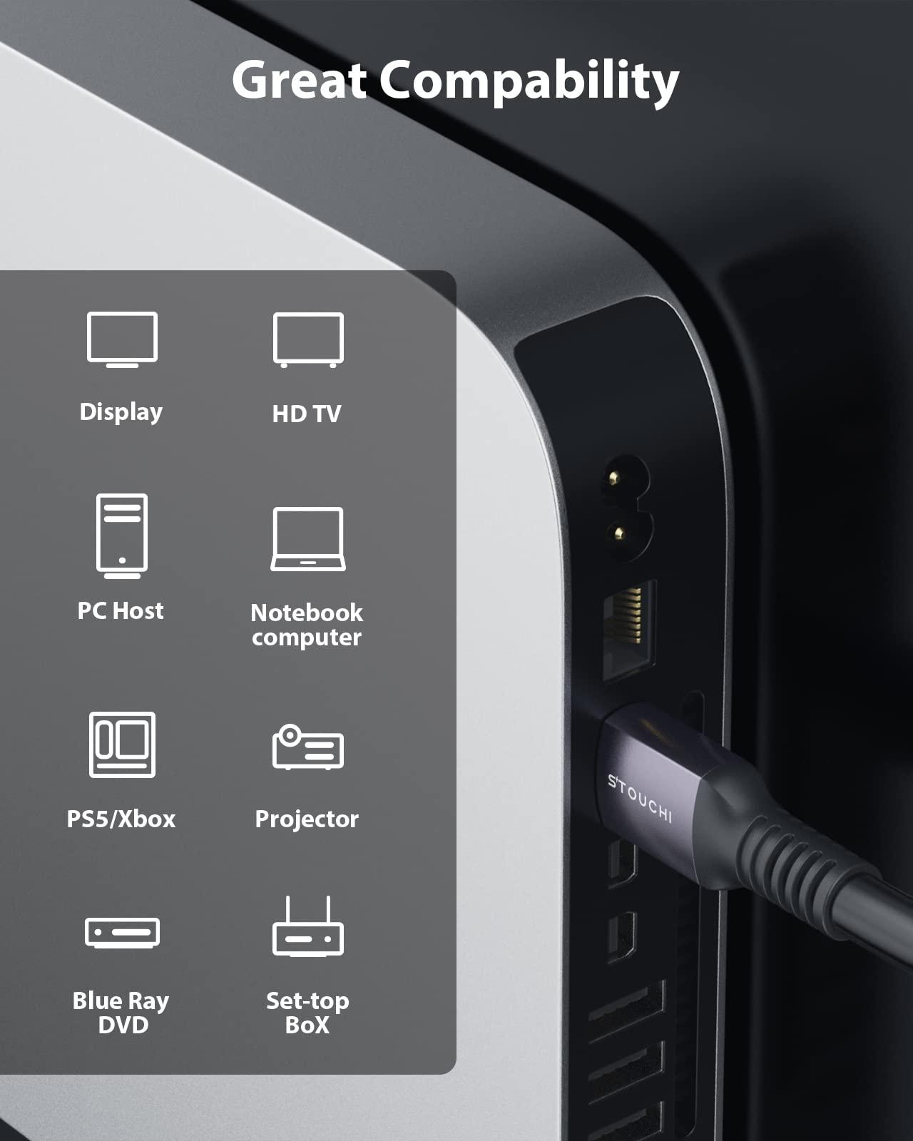 Stouchi Stouchi 8K Long 2.1 HDMI Cable 20FT/6M, 48Gbps Ultra High Speed HDMI Cable Video Cord, CL3 Rated in-Wall, 8K60Hz 4K120Hz 2K144Hz eARC HDCP 2.2 & 2.3 HDR10+ Compatible for Gaming, PS5, HDTV