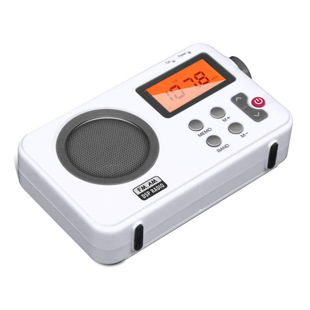 EMVANV Shower Radio Speaker, Portable LCD Display Stereo Radio with AM/FM Radio/RDS System Long Playback Time Radio with Preset 20 Radio Stations for Bathroom, Hot Tub, Outdoor(White)