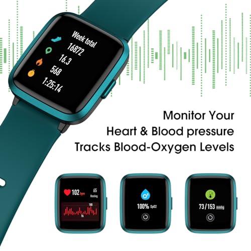 TYKOIT TYKOIT Smart Watch, Fitness Tracker with Touchscreen, Heart Rate Monitor, Blood Oxygen, Sleep Tracking Fitness Watch 5ATM Waterproof Smartwatch for Women Men Pedometer Step Calories for Android iOS