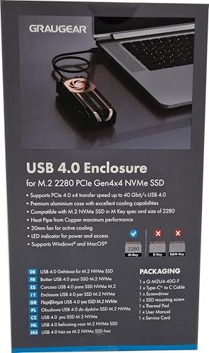 GRAUGEAR GRAUGEAR 40Gbps M.2 NVMe SSD Enclosure, USB4 NVMe SSD Enclosure with Cooling Fan and Dual-Pipe Heatsink Aluminum, Thunderbolt 4/3, ASM2464PD Chip