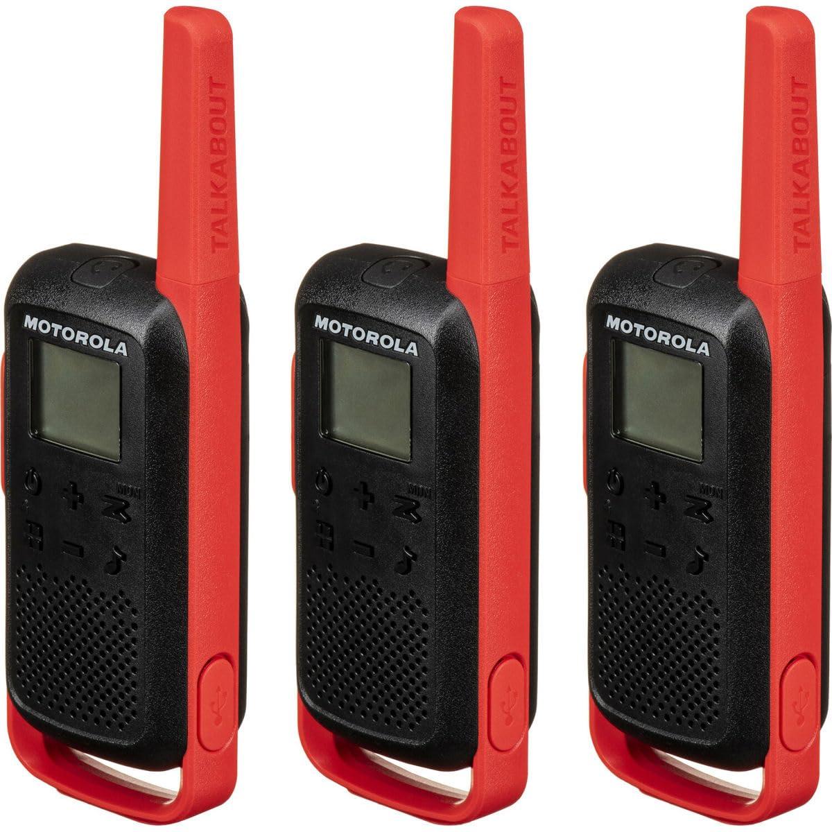 Motorola Motorola Solutions, Portable FRS, T210TP, Talkabout, Two-Way Radios, Rechargeable, 22 Channel, 20 Mile, Black W/Red, 3 Pack
