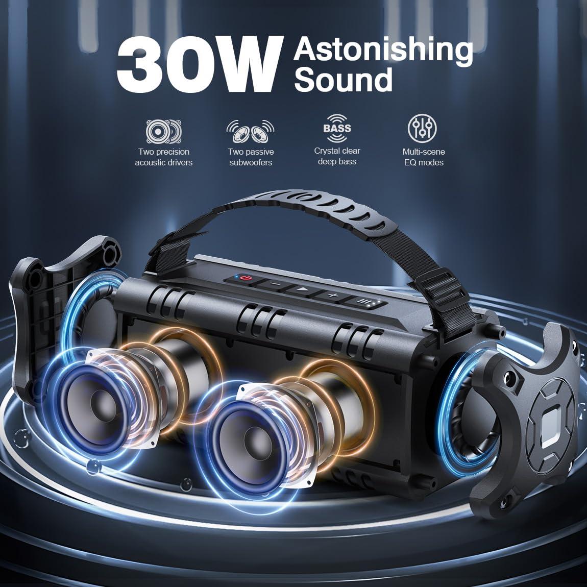 W-KING W-KING Bluetooth Speaker, 30W RMS(60W Peak) Portable Wireless Loud Speakers, IPX6 Waterproof Outdoor Speaker Boombox, 24H, EQ, AUX, TF Card, USB Playback, Powerful Speaker for Home, Party, Camping