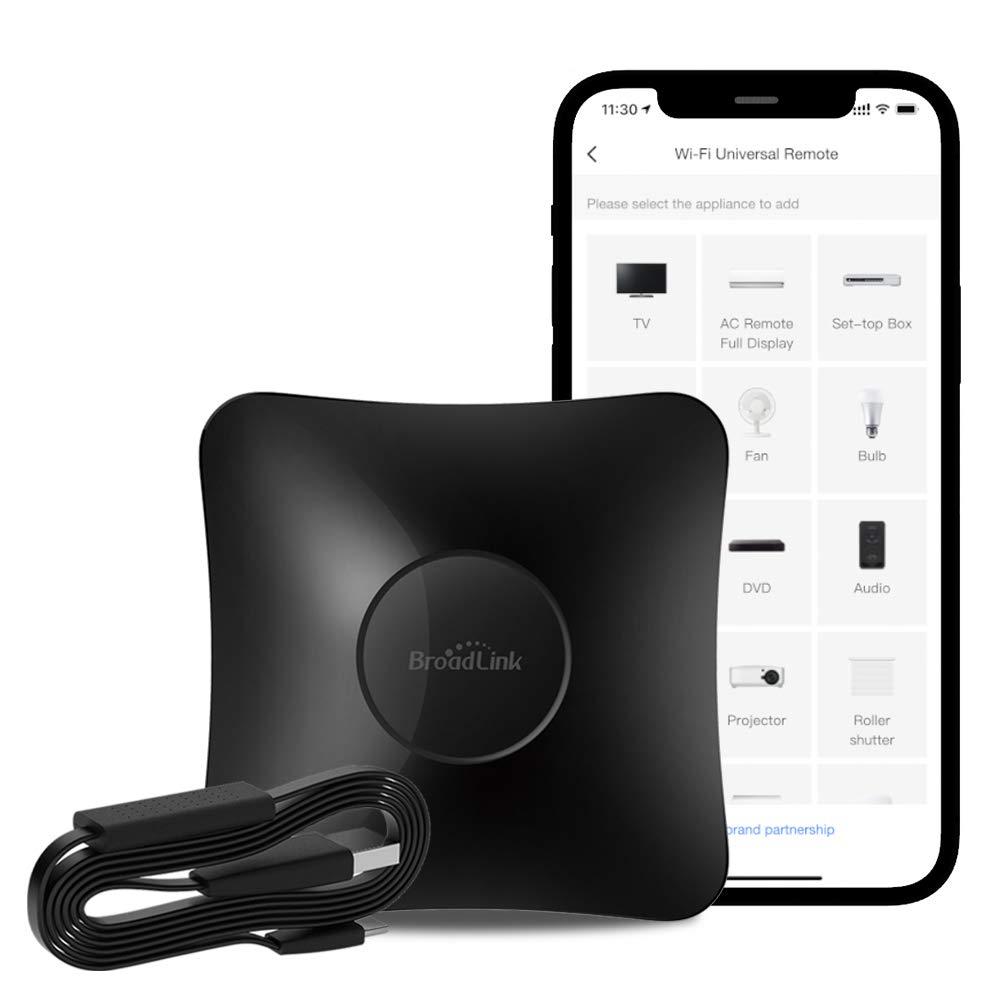 Broadlink BroadLink RM4 pro Smart Remote and Sensor Cable Set RM4 pro S (2.4 GHz Wi-Fi Only), Universal IR RF Remote Control Hub with Temperature Humidity Monitor USB Cable, Works with Alexa & IFTTT