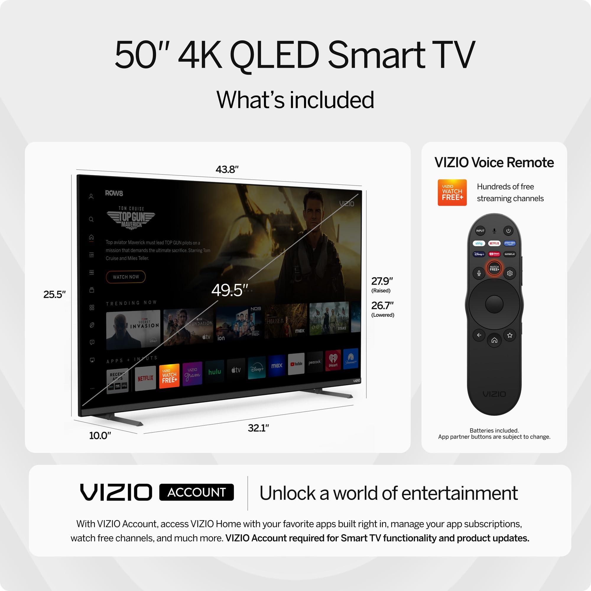 VIZIO VIZIO 50-inch MQX-Series 4K 120Hz QLED HDR10+ Smart TV with Dolby Vision, Active Full Array, 240Hz @ 1080p PC Gaming, WiFi 6E, Apple AirPlay, Chromecast Built-in, M50QXM-K01, 2023 Model