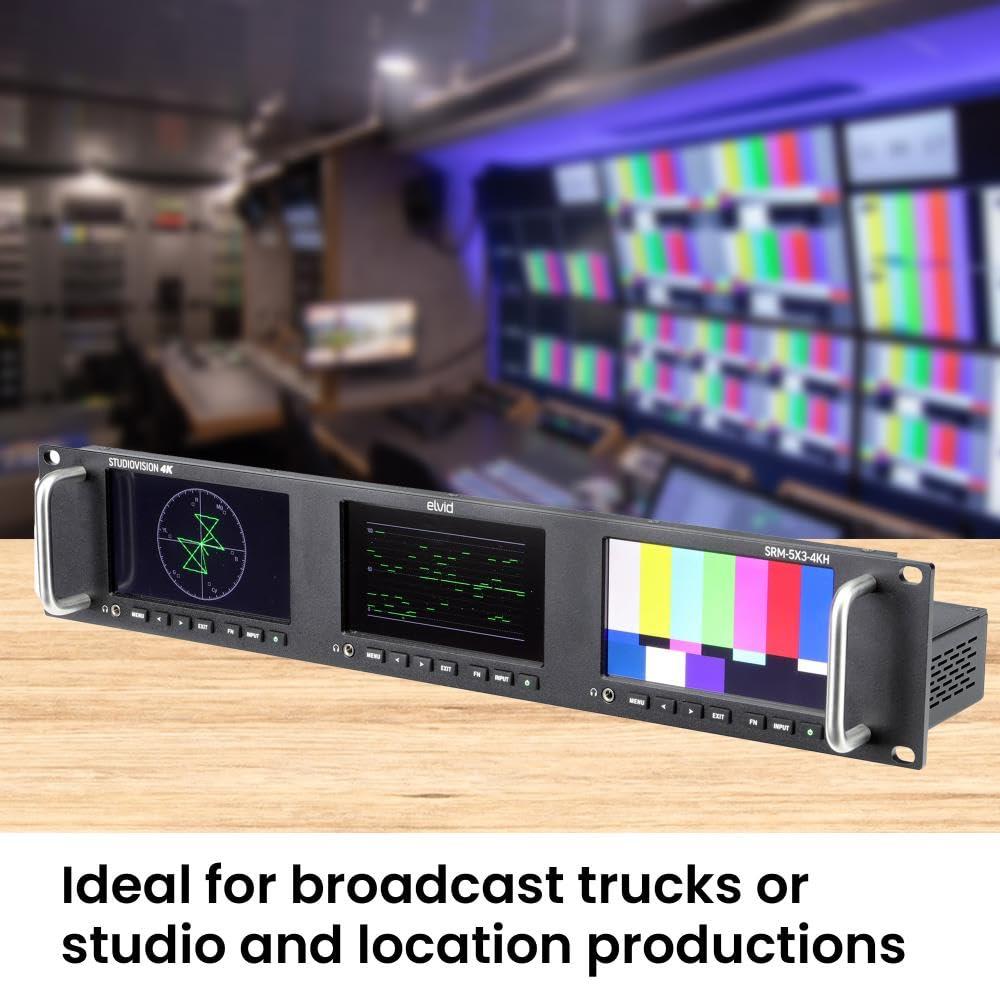 ELVID ELVID Triple 5" Full HD Rackmount Monitor Triple IPS Displays, HDMI & 3G-SDI Inputs, Wide Viewing Angle, 3D LUT Support, Integrated Waveform & Vectorscope, Ethernet Control