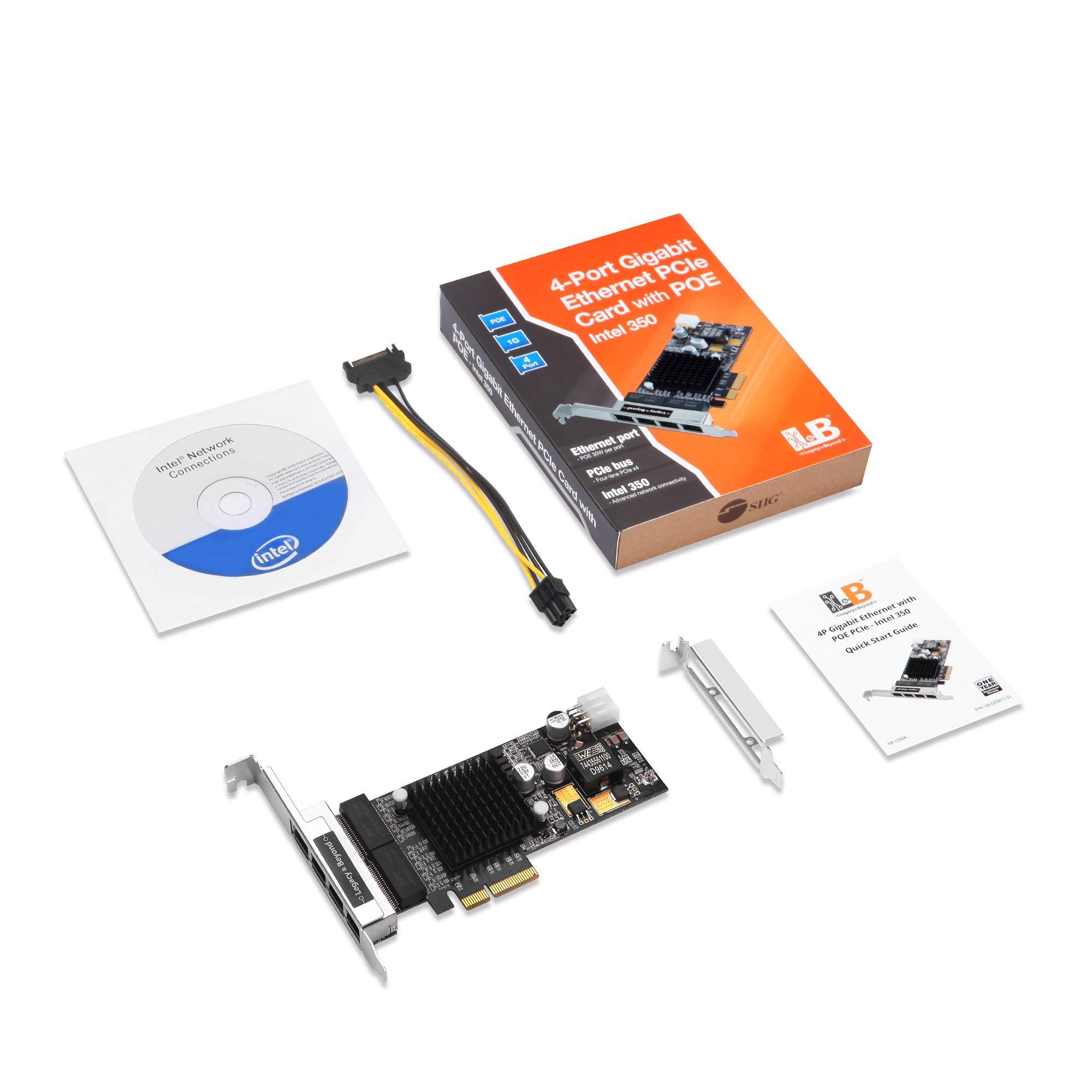 SIIG SIIG 4 Port Gigabit Ethernet PCIe Card with PoE (Power Over Ethernet) - Intel i350-T4, PoE+, 30W Per Port, VLAN, Dual-Profile Brackets (LB-GE0811-S1)