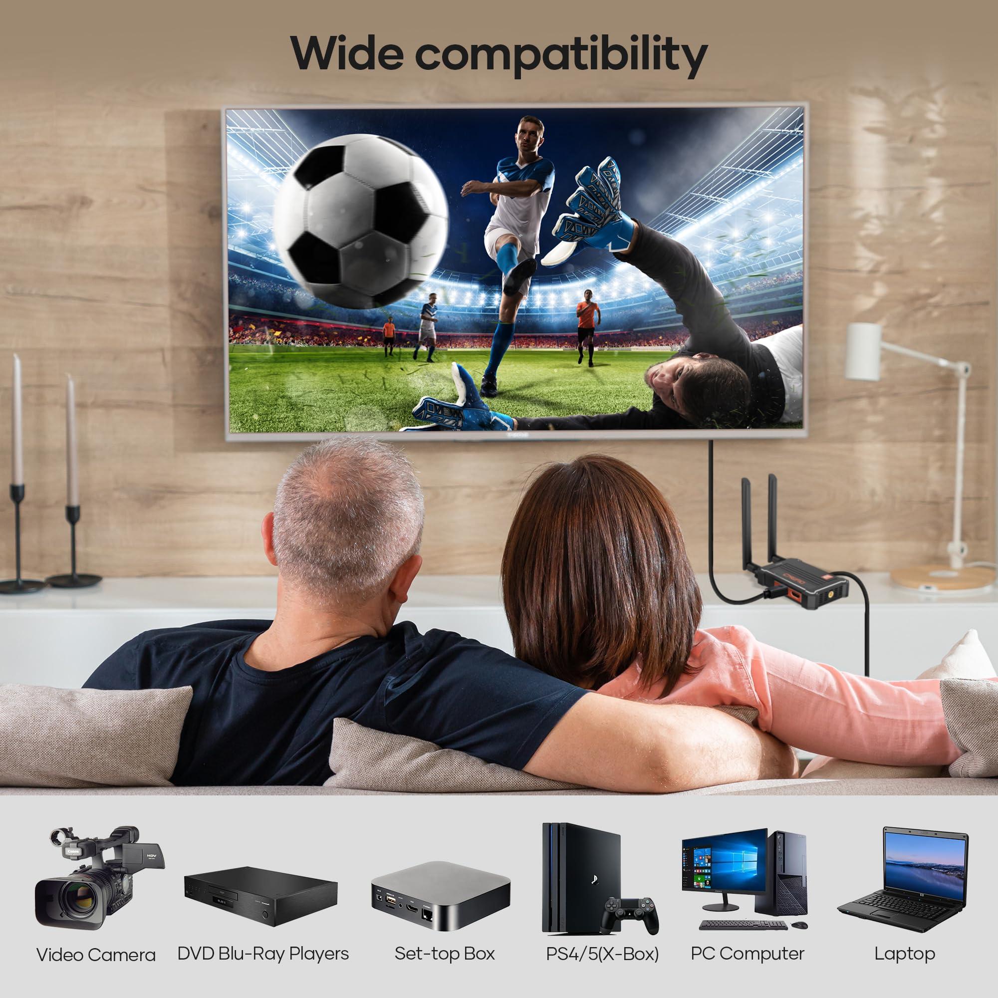 ChwFio Wireless HDMI Transmitter and Receiver 4K:,490FT Wireless HDMI Extender Plug&Play,2.4/5GHz Wireless Video Transmission System for Streaming Video/Audio/File from PC/Laptop/STB to Monitor/TV