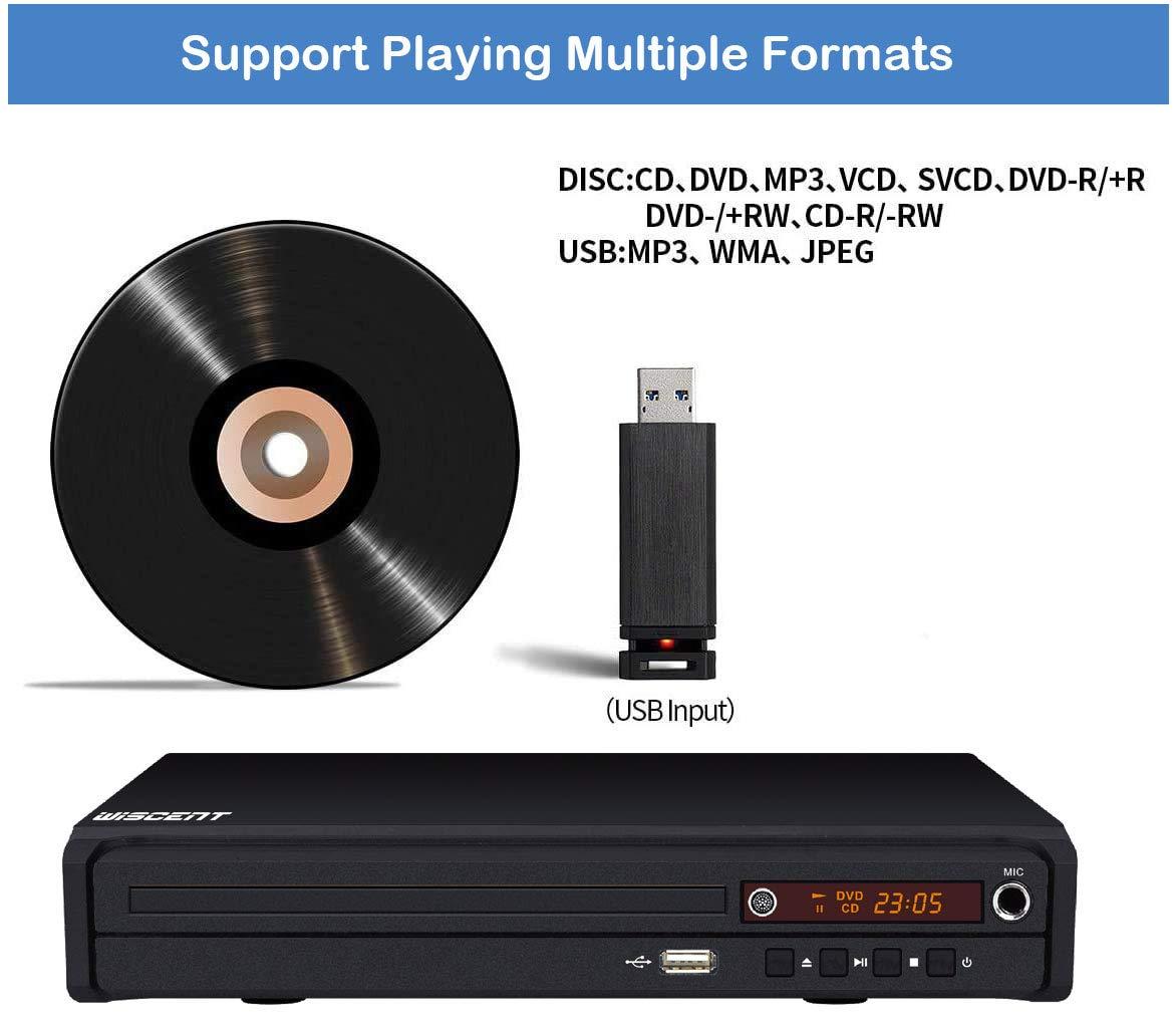WISCENT Compact DVD Player for TV, HDMI DVD Player,Multi-Region Free, with HDMI/AV/USB/MIC,Full HD Picture Quality,Anti-Skip,No Picture Freeze,Noise Cancellation(not Blu-ray DVD Player)