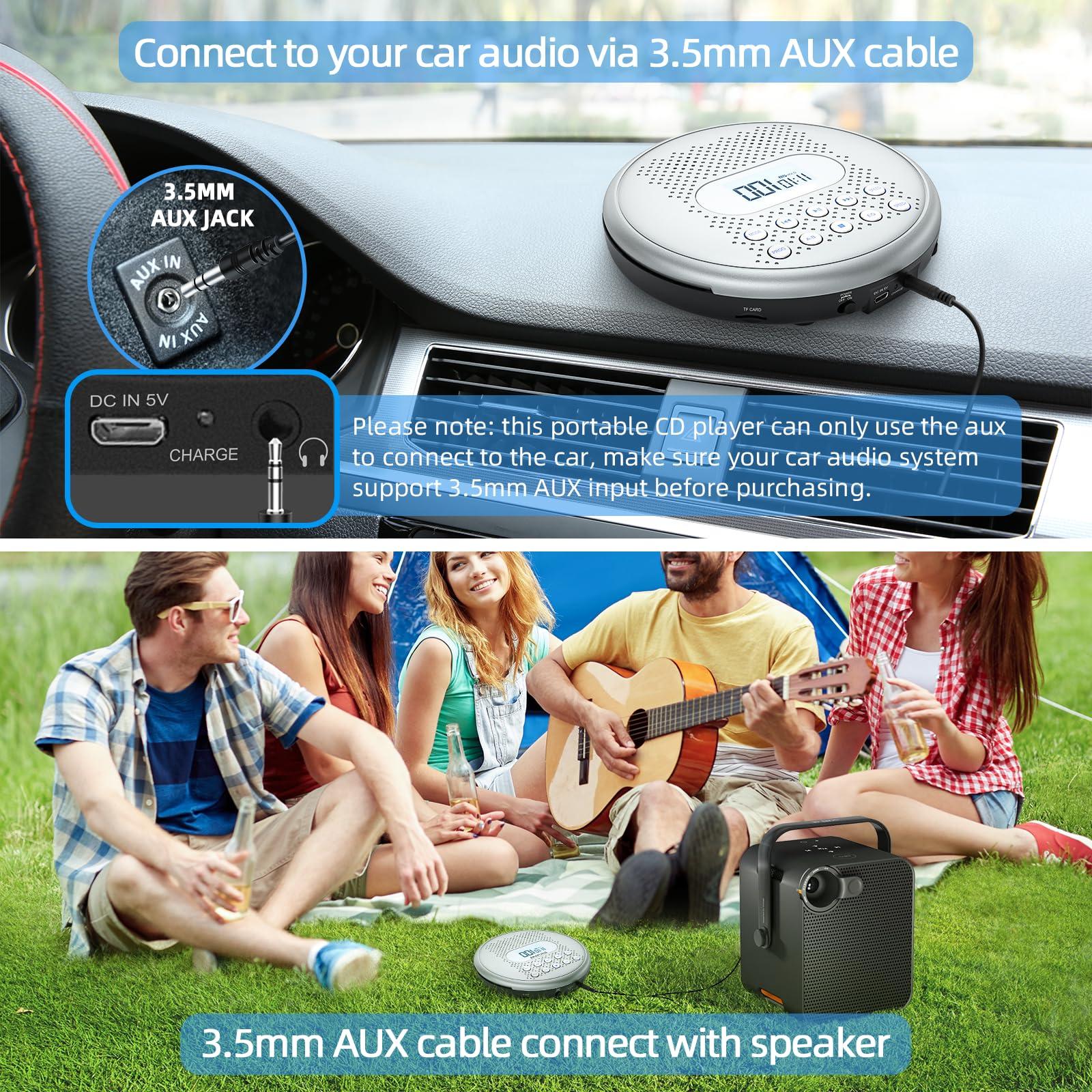 Arafuna ARAFUNA CD Player Portable, Rechargeable Portable CD Players for Car with Speakers, Anti-Skip Walkman CD Player with Backlit Button, LCD Display and AUX Cable
