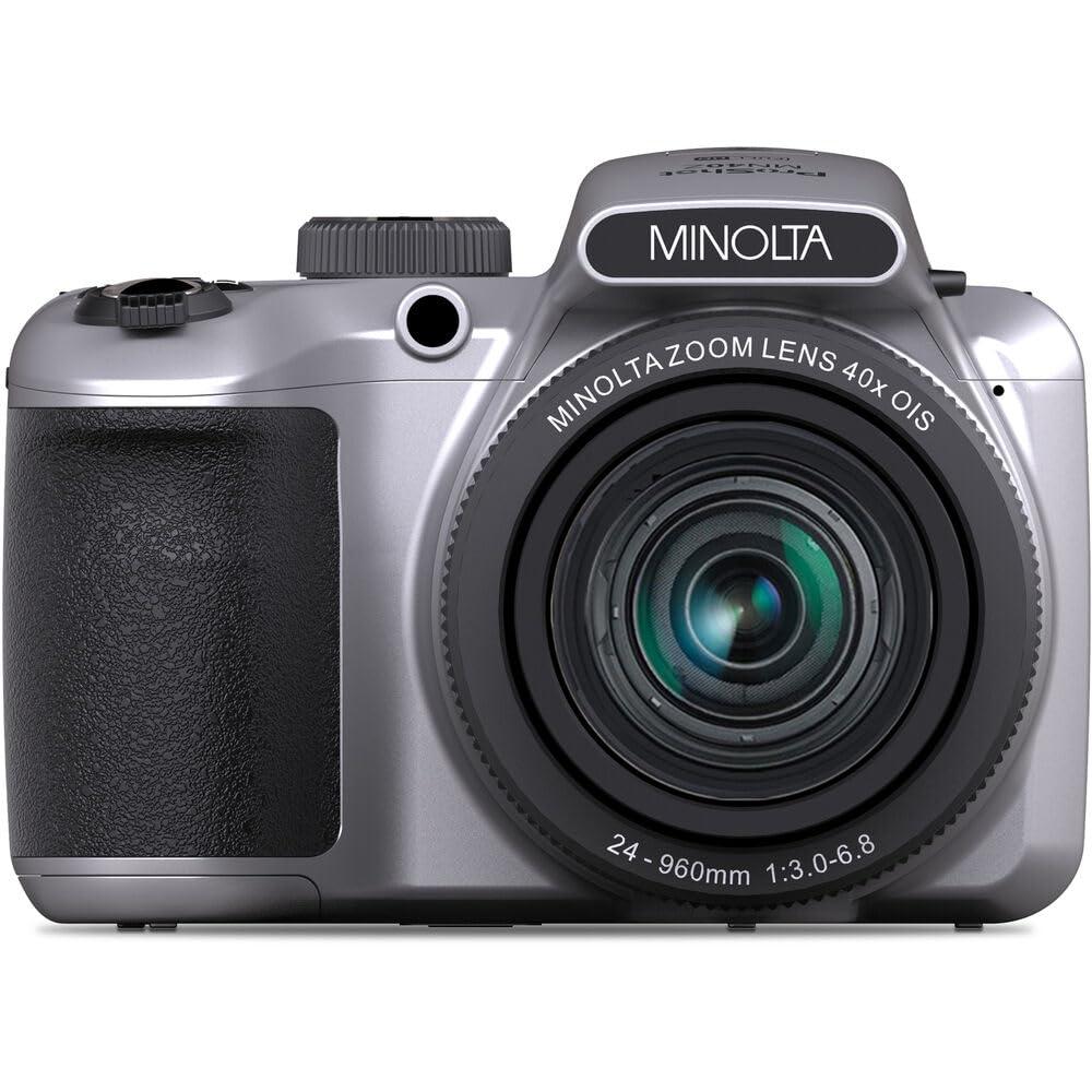 Minolta MINOLTA MN40Z 20 Mega Pixels 40x Optical Zoom Digital Camera with 1080p FHD Video, Silver, Bundle with 64GB Memory Card + Vlog Tripod + 4xAA Battery with Charger + Accessories