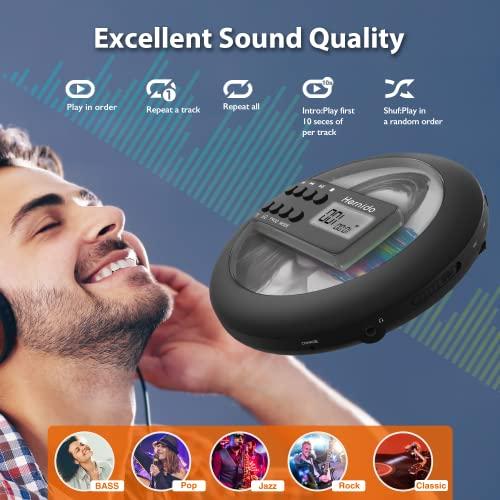 Hernido Rechargeable Portable CD Player for Car, Hernido Discman CD Player with FM Transmitter, 20 Hours Playtime Personal Compact Disc CD Player, USB CD Walkman with Headphones, Anti-Skip & Resume Playback